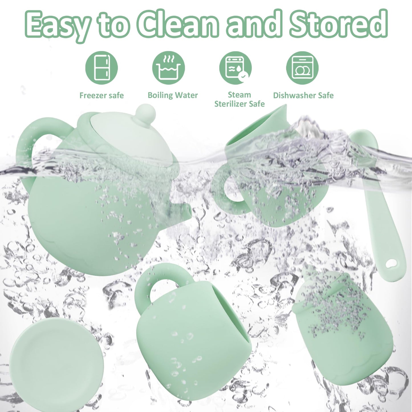 MCGMITT Silicone Tea Set – 15-Piece BPA-Free Pretend Tea Set for Toddlers 3-6 | Safe, Dishwasher Safe