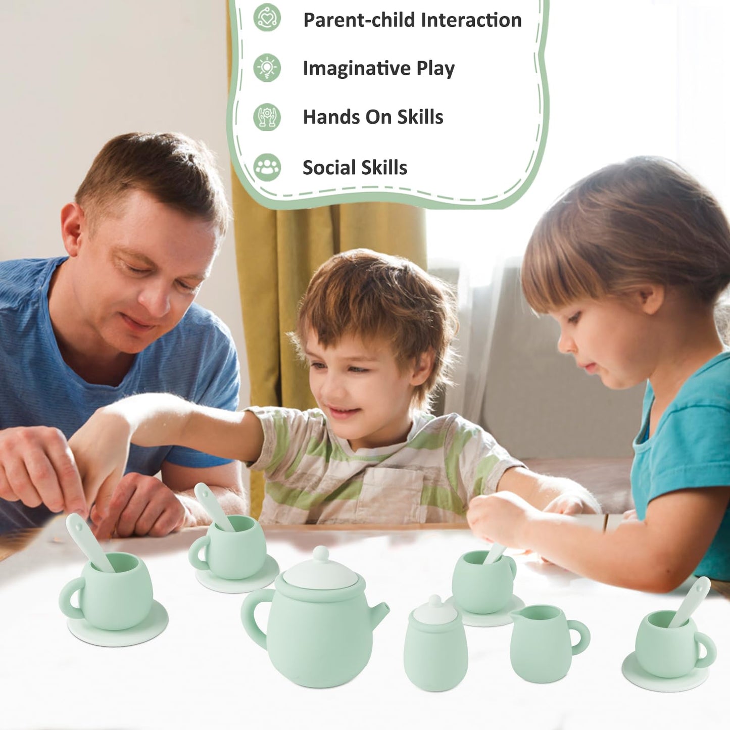 MCGMITT Silicone Tea Set – 15-Piece BPA-Free Pretend Tea Set for Toddlers 3-6 | Safe, Dishwasher Safe