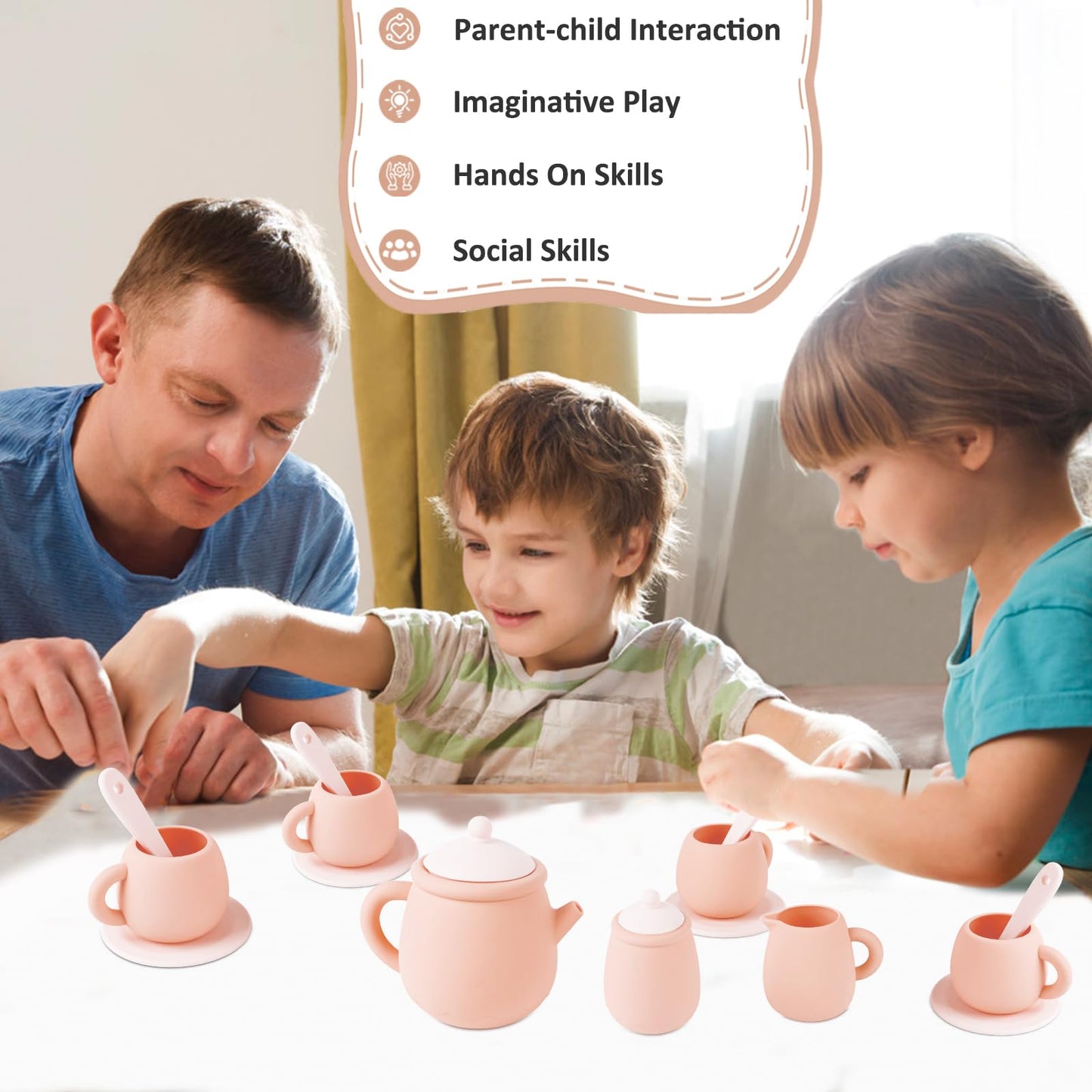 MCGMITT Silicone Tea Party Set – 15-Piece Kids Teaset, Gift Box Included, Safe & Dishwasher Safe