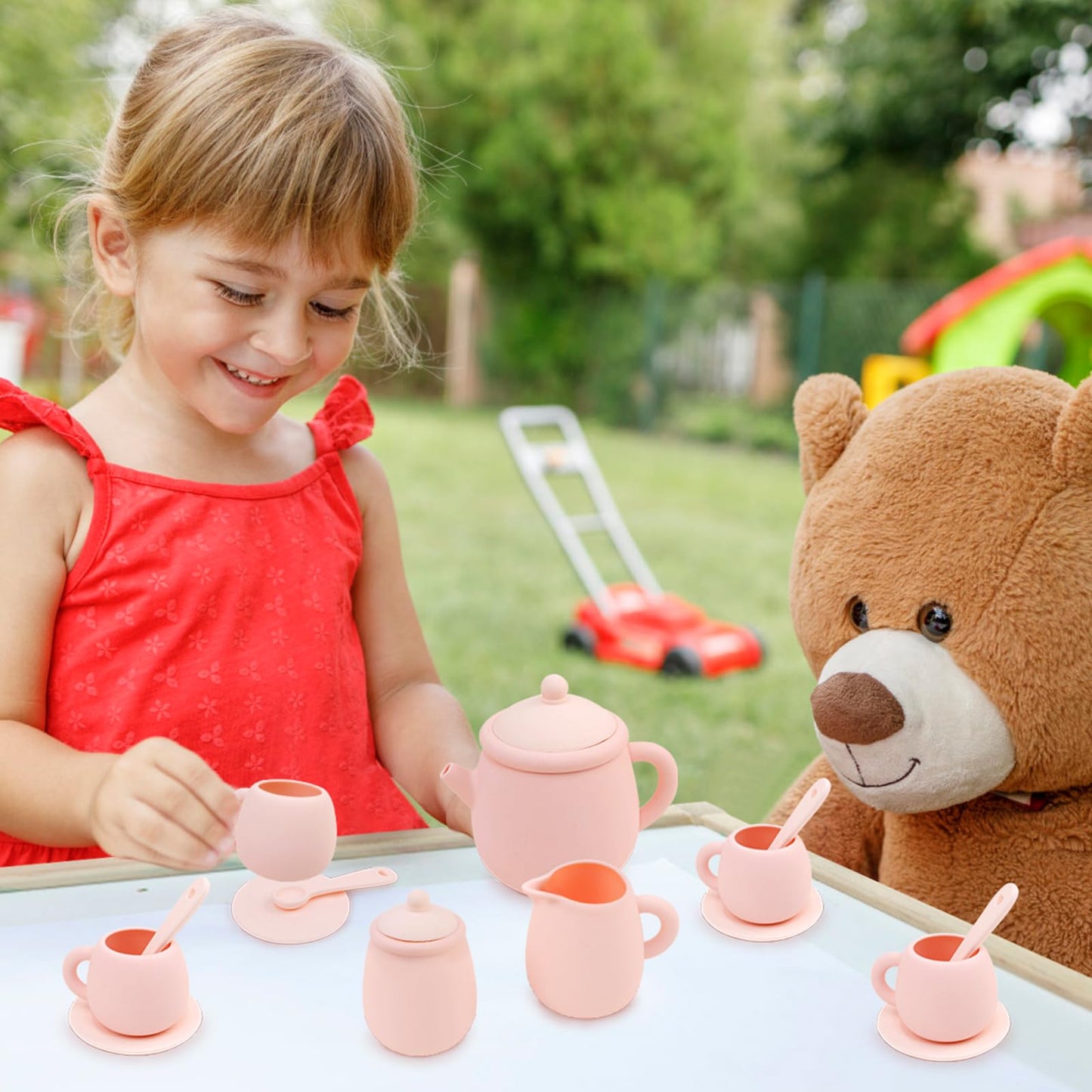 MCGMITT Silicone Tea Party Set – 15-Piece Kids Teaset, Gift Box Included, Safe & Dishwasher Safe