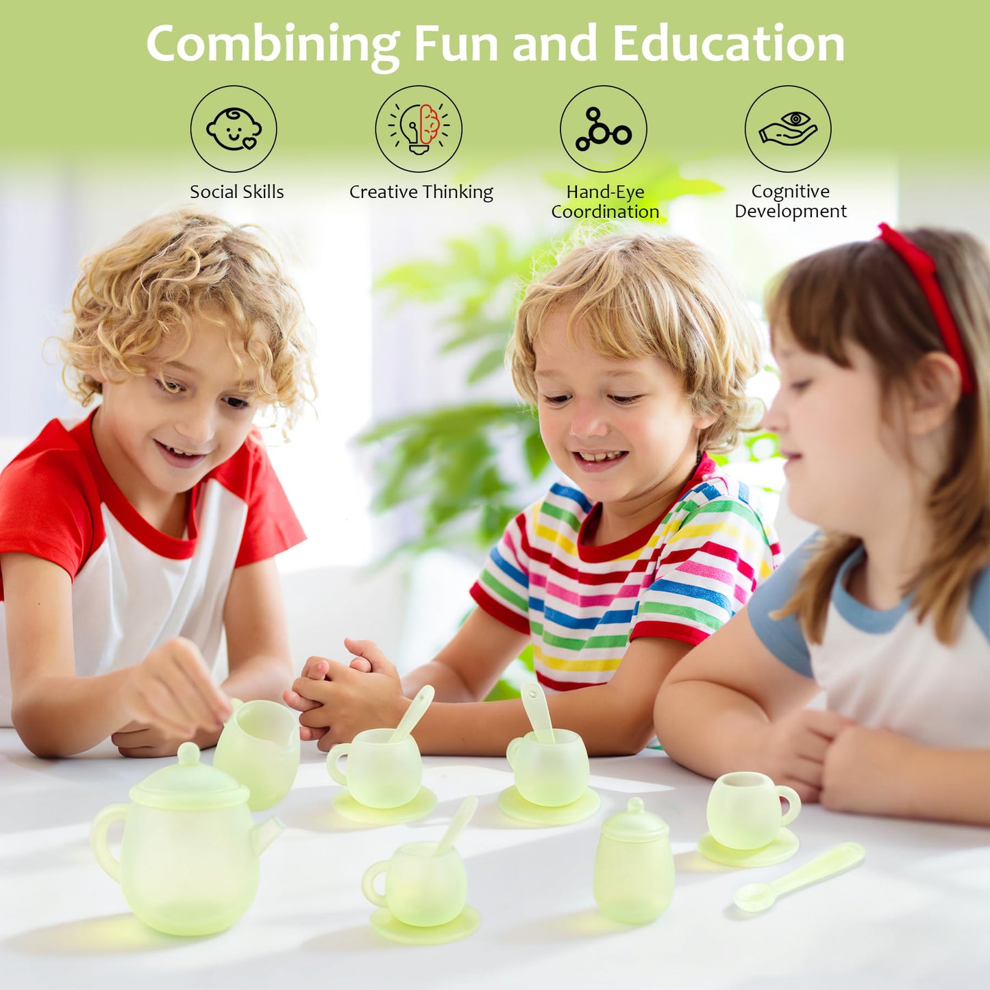 MCGMITT 15-Piece Silicone Kids Tea Party Set | Safe, Durable Teaset for Ages 3-6