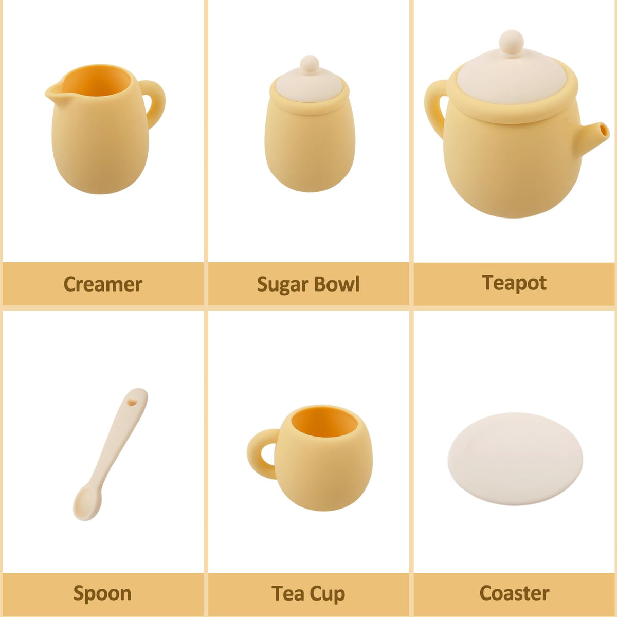 MCGMITT 15-Piece Silicone Toy Tea Set for Kids 3-6 | BPA Free & Dishwasher Safe
