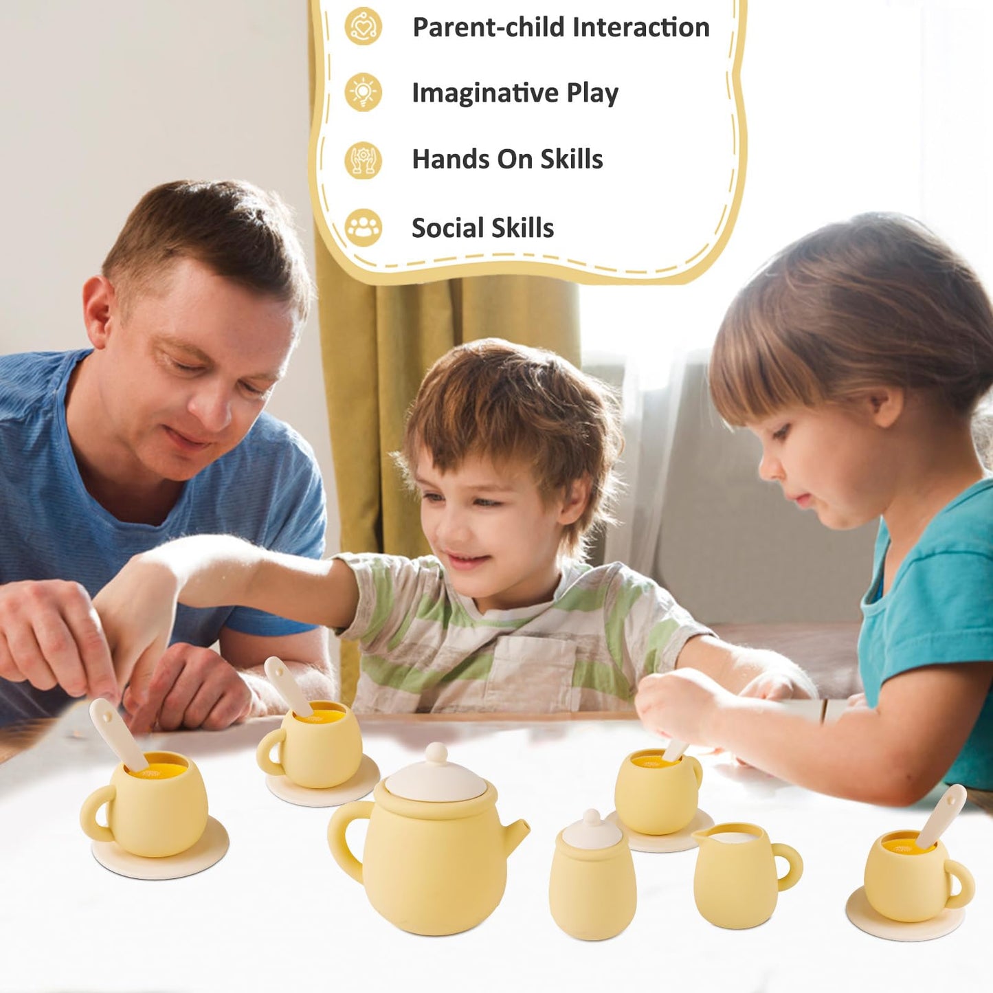 MCGMITT 15-Piece Silicone Toy Tea Set for Kids 3-6 | BPA Free & Dishwasher Safe