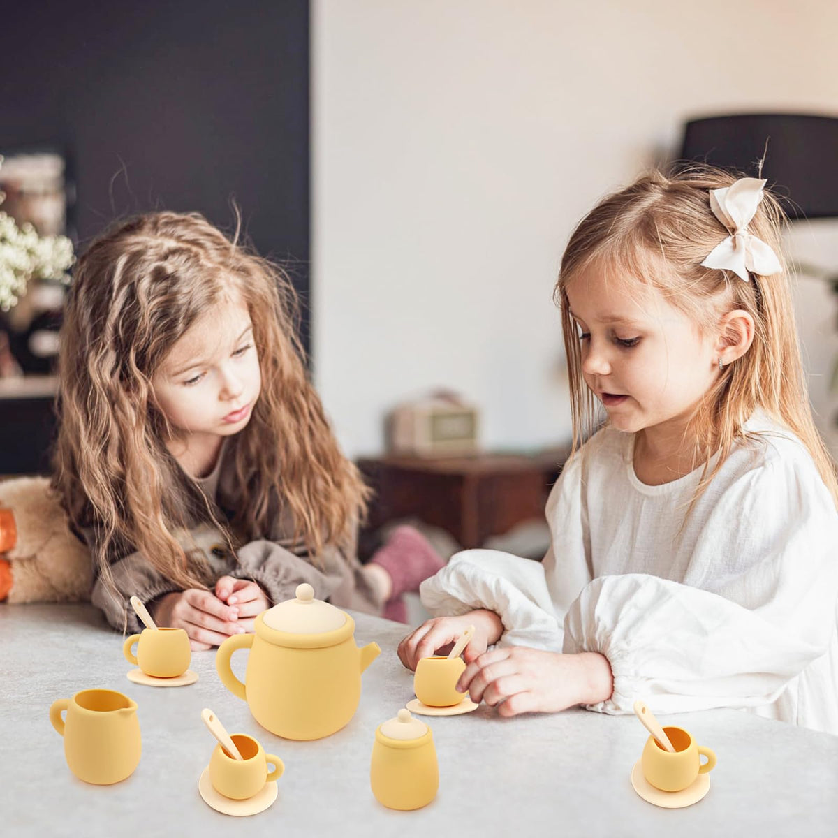 MCGMITT 15-Piece Silicone Toy Tea Set for Kids 3-6 | BPA Free & Dishwasher Safe