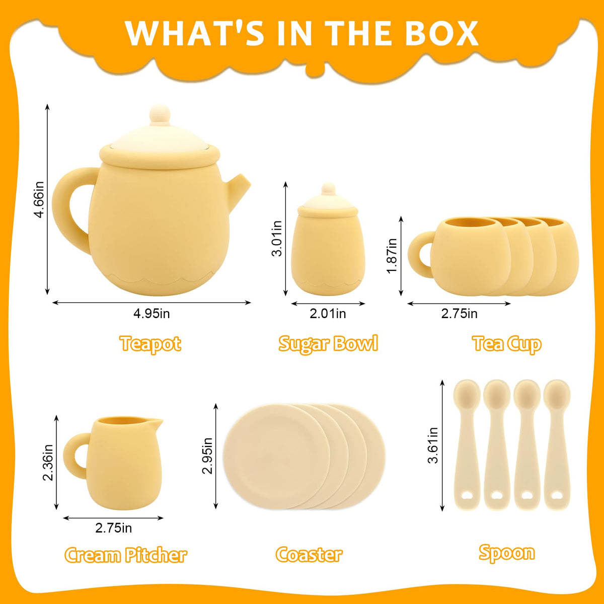 MCGMITT 15-Piece Silicone Toy Tea Set for Kids 3-6 | BPA Free & Dishwasher Safe