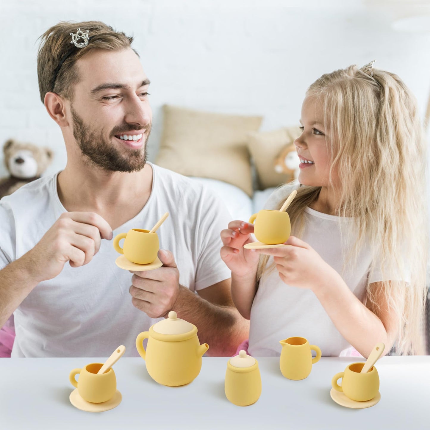 MCGMITT 15-Piece Silicone Toy Tea Set for Kids 3-6 | BPA Free & Dishwasher Safe