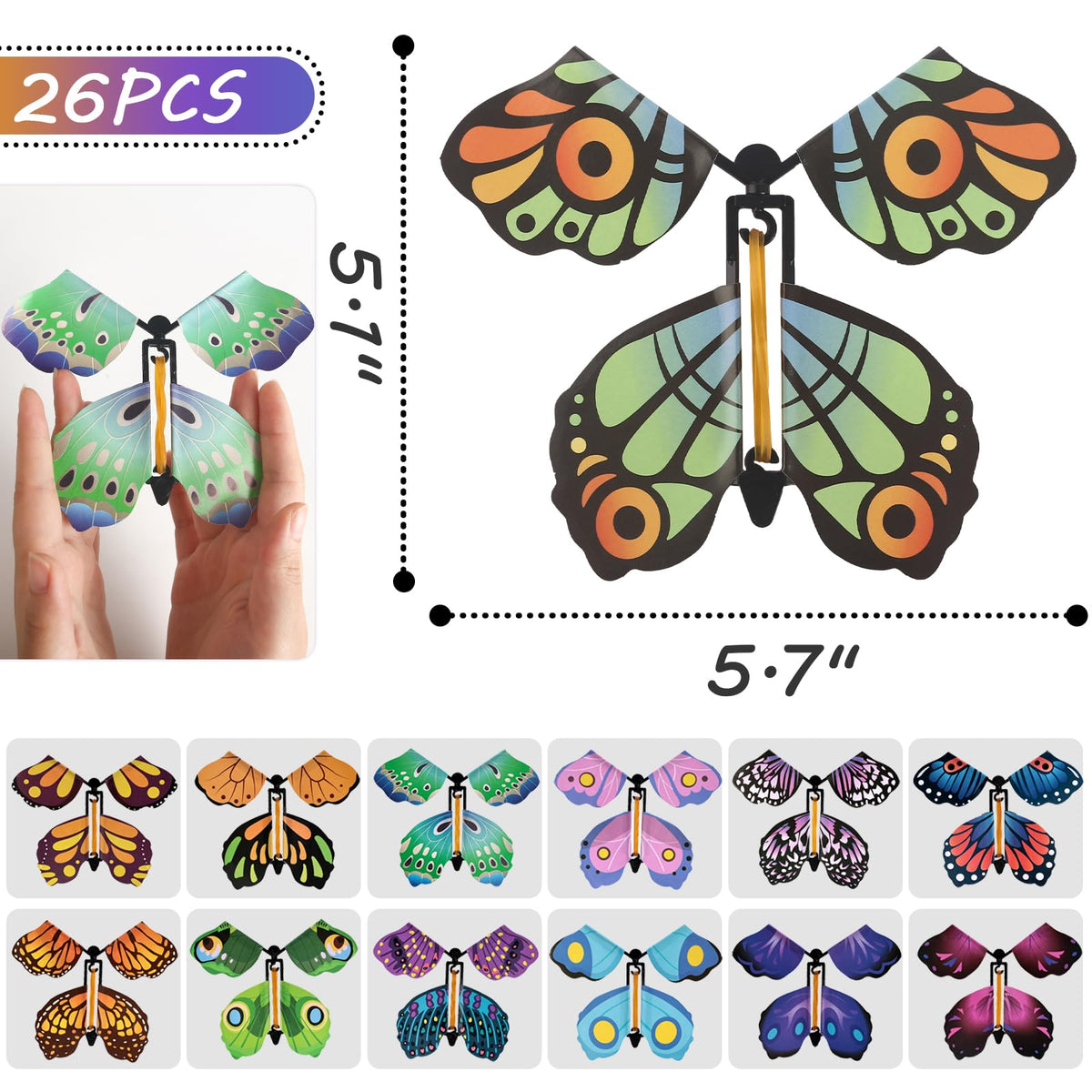 MCPINKY 26PCS Magic Flying Butterfly Toys – Wind-Up Butterflies for Cards, Books, Surprise Boxes & Party Gifts