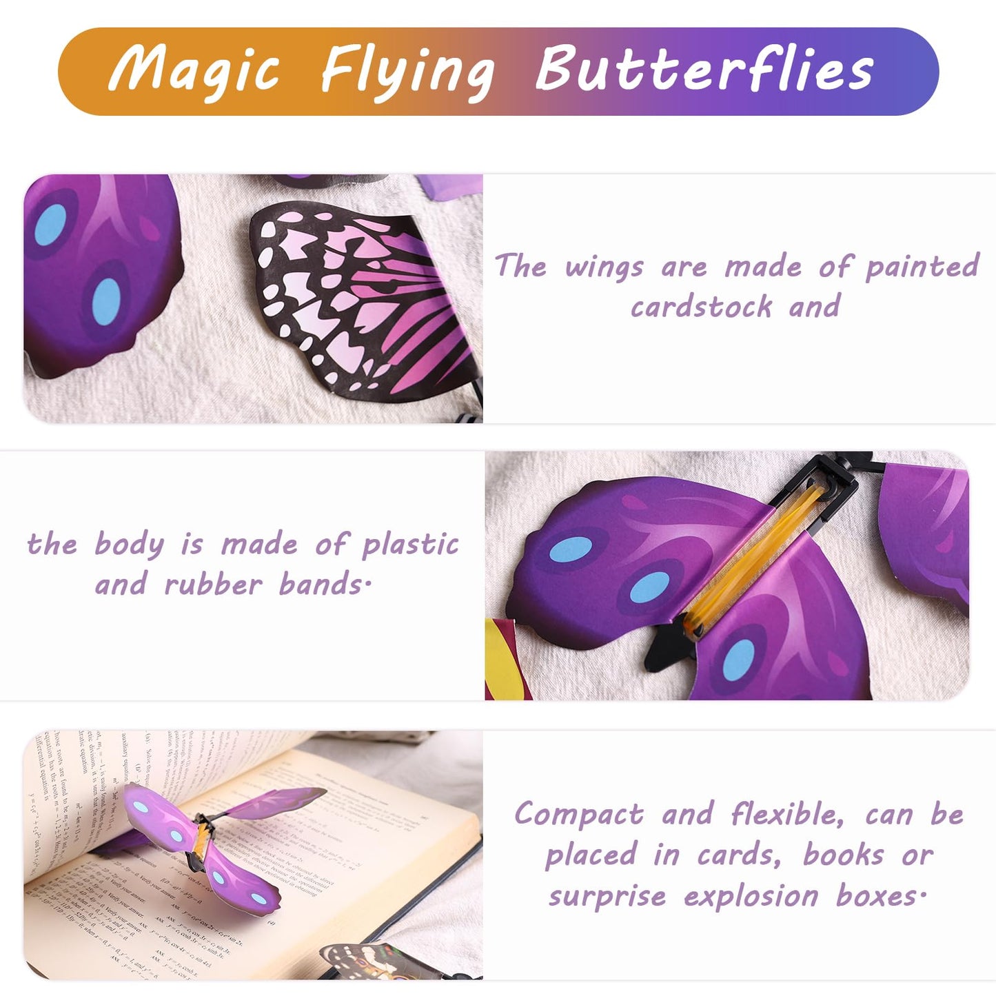 MCPINKY 26PCS Magic Flying Butterfly Toys – Wind-Up Butterflies for Cards, Books, Surprise Boxes & Party Gifts
