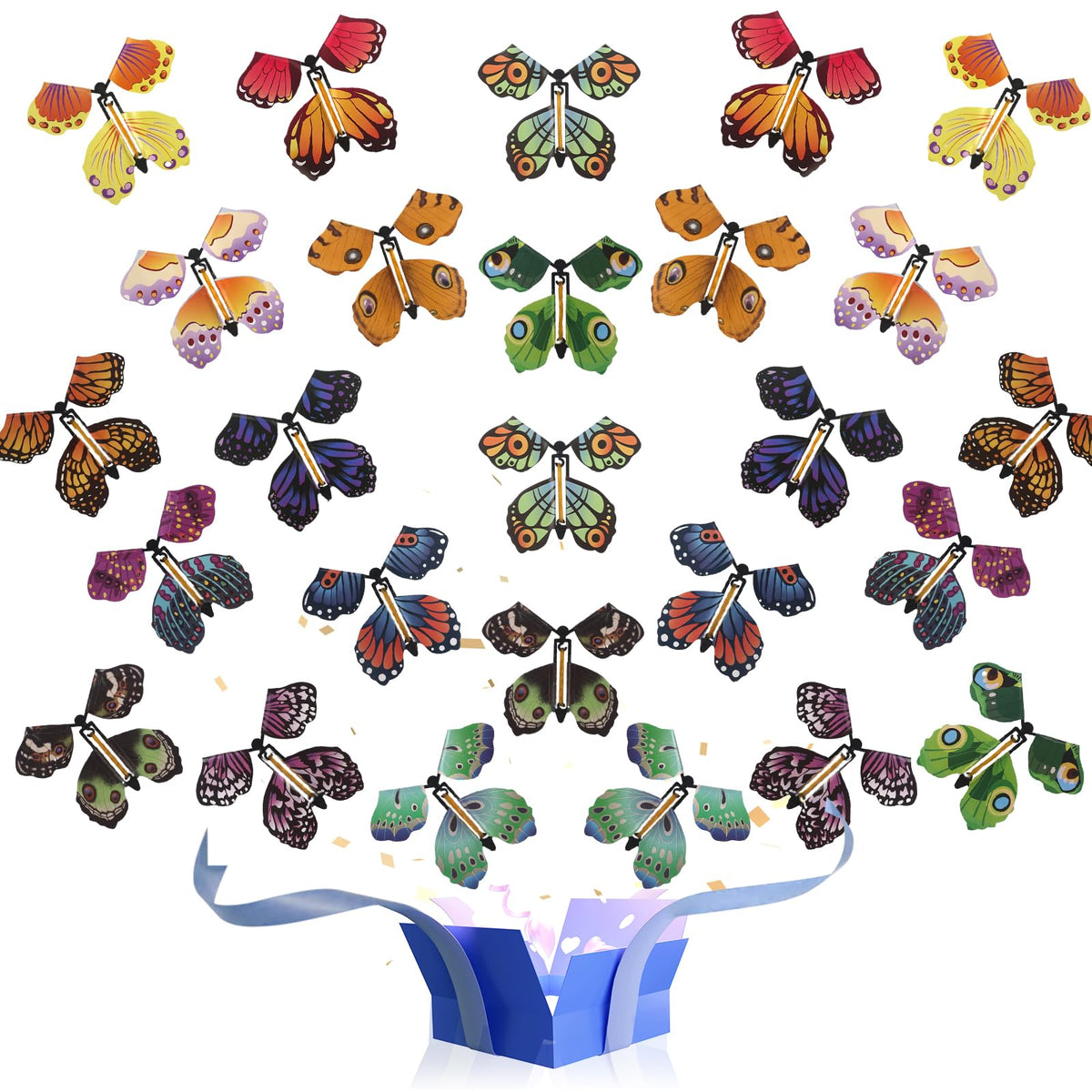 MCPINKY 26PCS Magic Flying Butterfly Toys – Wind-Up Butterflies for Cards, Books, Surprise Boxes & Party Gifts