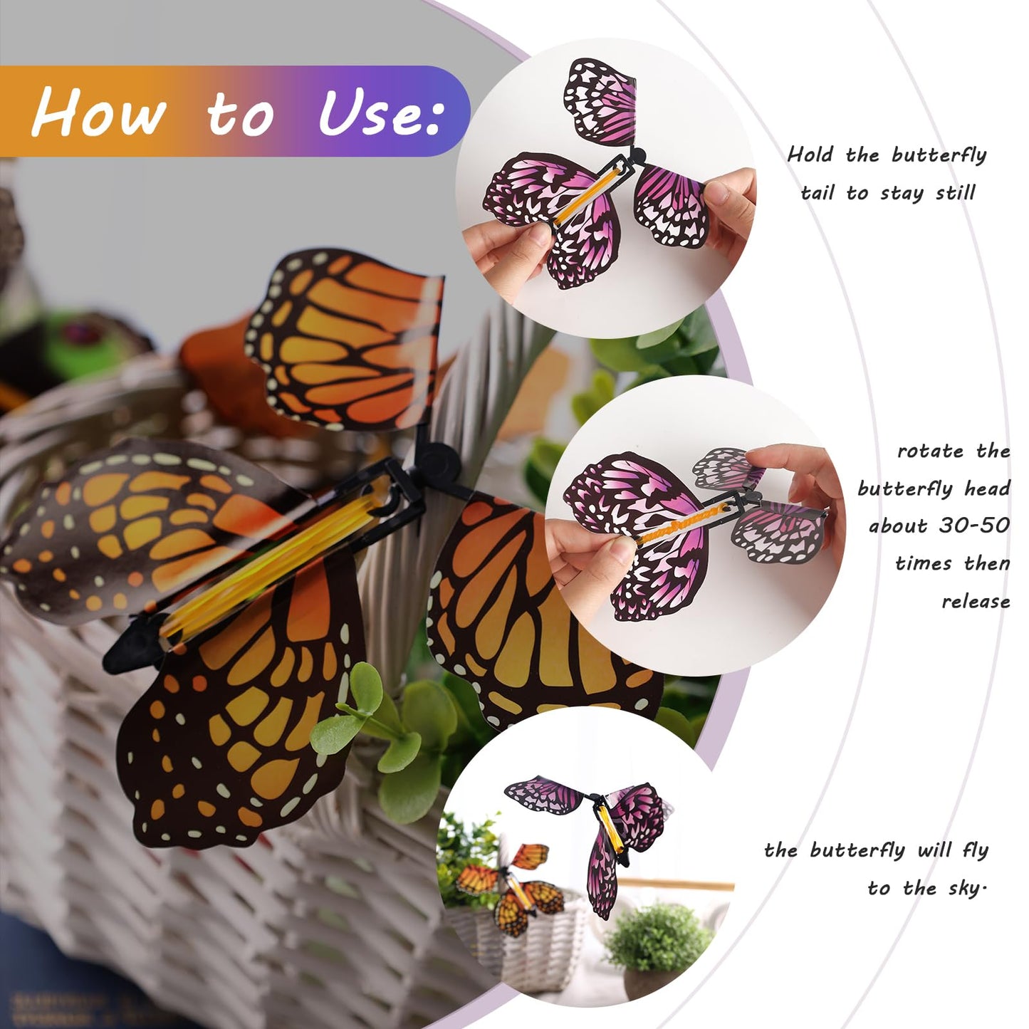 MCPINKY 26PCS Magic Flying Butterfly Toys – Wind-Up Butterflies for Cards, Books, Surprise Boxes & Party Gifts