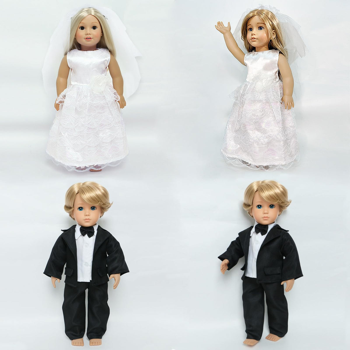 MCZQXW 18-Inch Doll Wedding Dress & Groom Outfit Set – Veil & Bow Tie