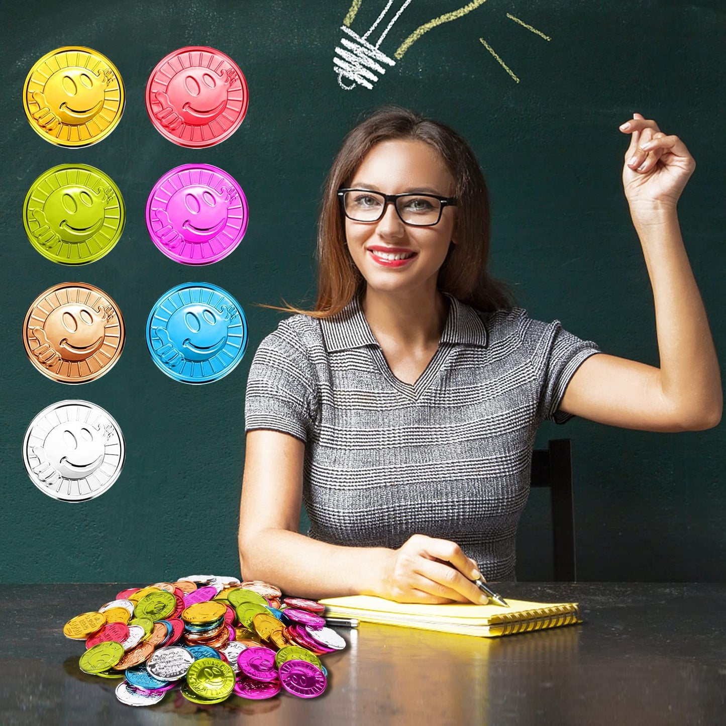 Mczxon Caught Being Good Coins – 100 Colorful Reward Tokens with Jar for Kids