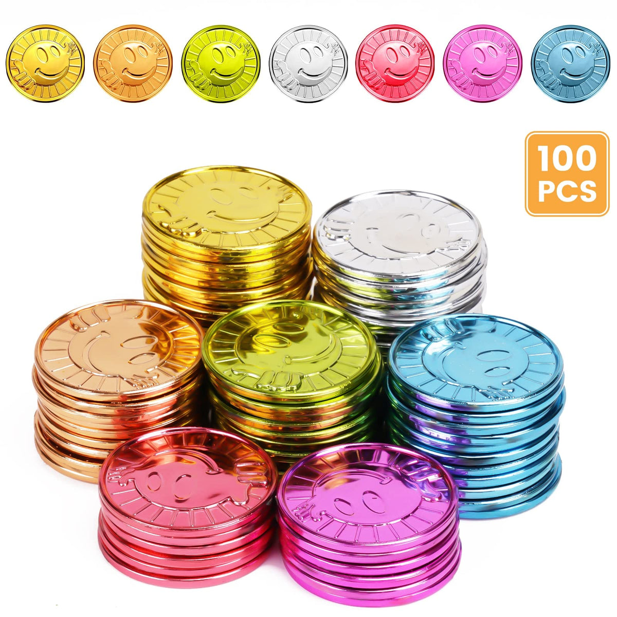 Mczxon Caught Being Good Coins – 100 Colorful Reward Tokens with Jar for Kids