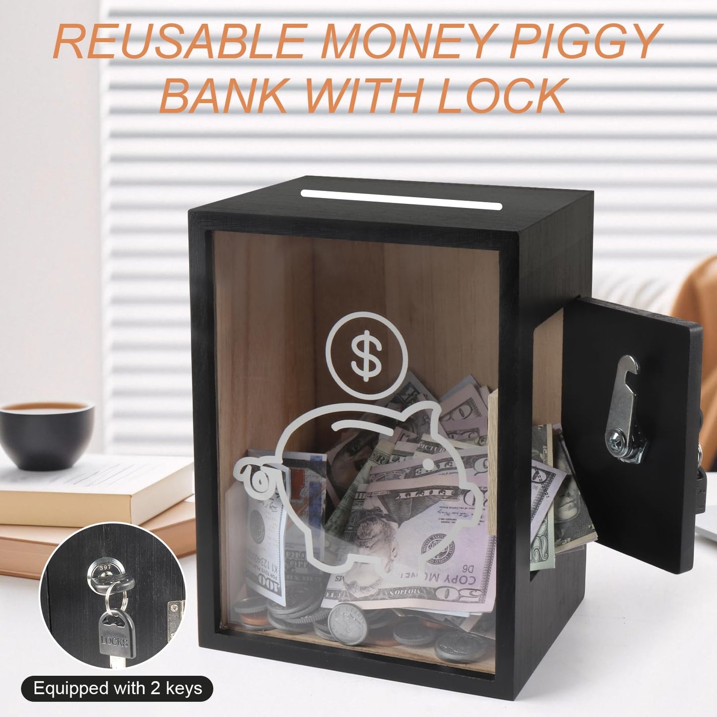 Mczxon Clear Piggy Bank with Lock – Large Openable Money Jar for Kids & Adults
