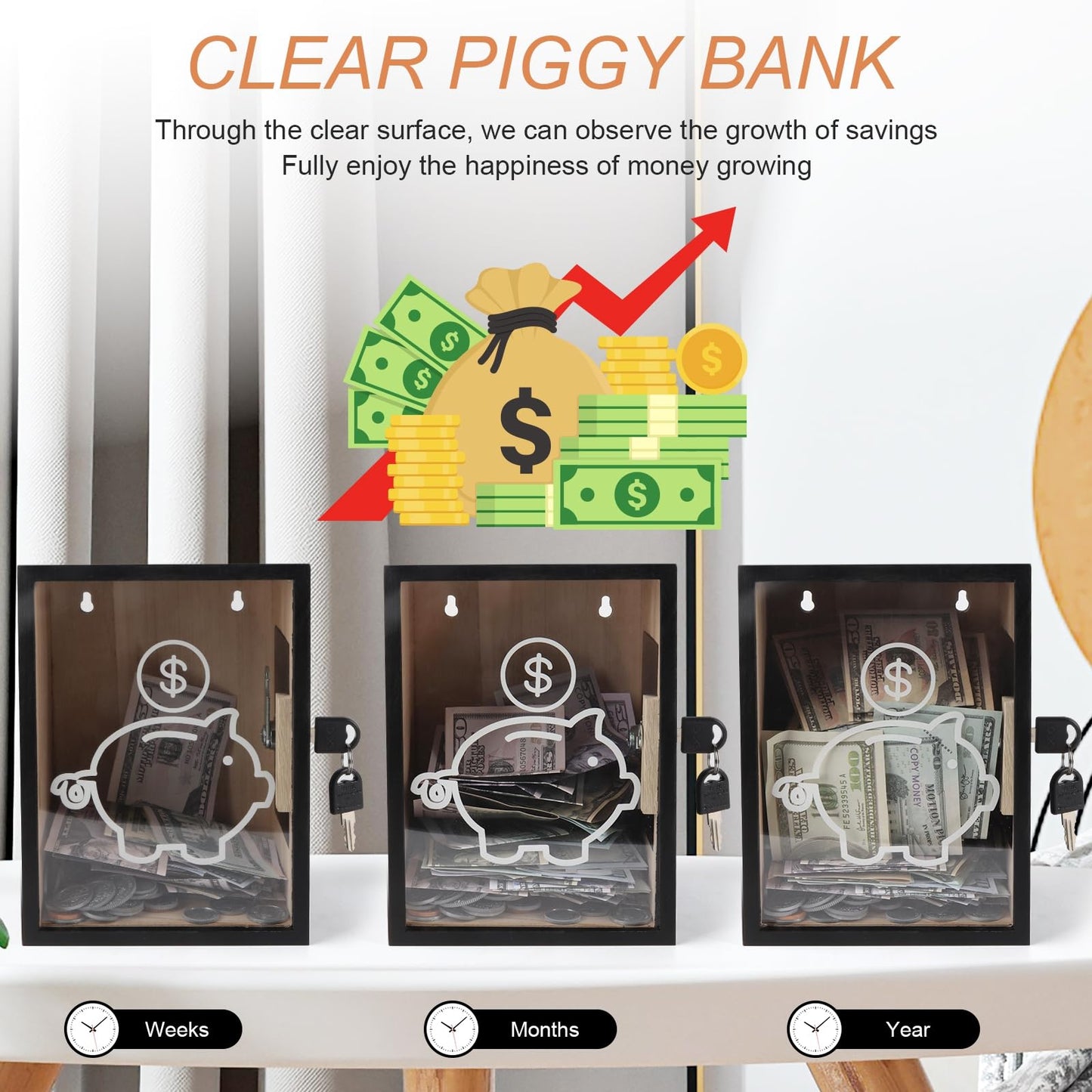 Mczxon Clear Piggy Bank with Lock – Large Openable Money Jar for Kids & Adults