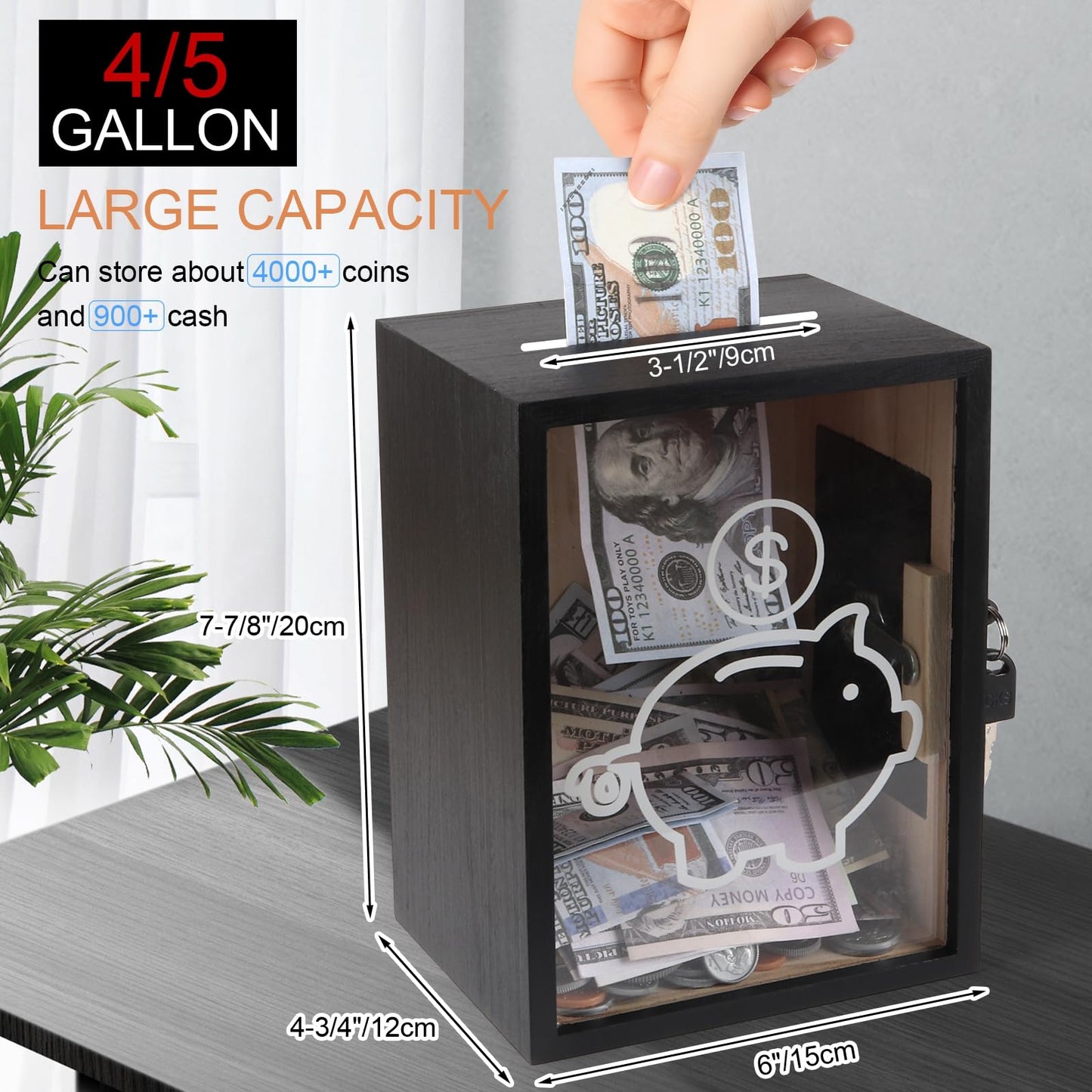Mczxon Clear Piggy Bank with Lock – Large Openable Money Jar for Kids & Adults