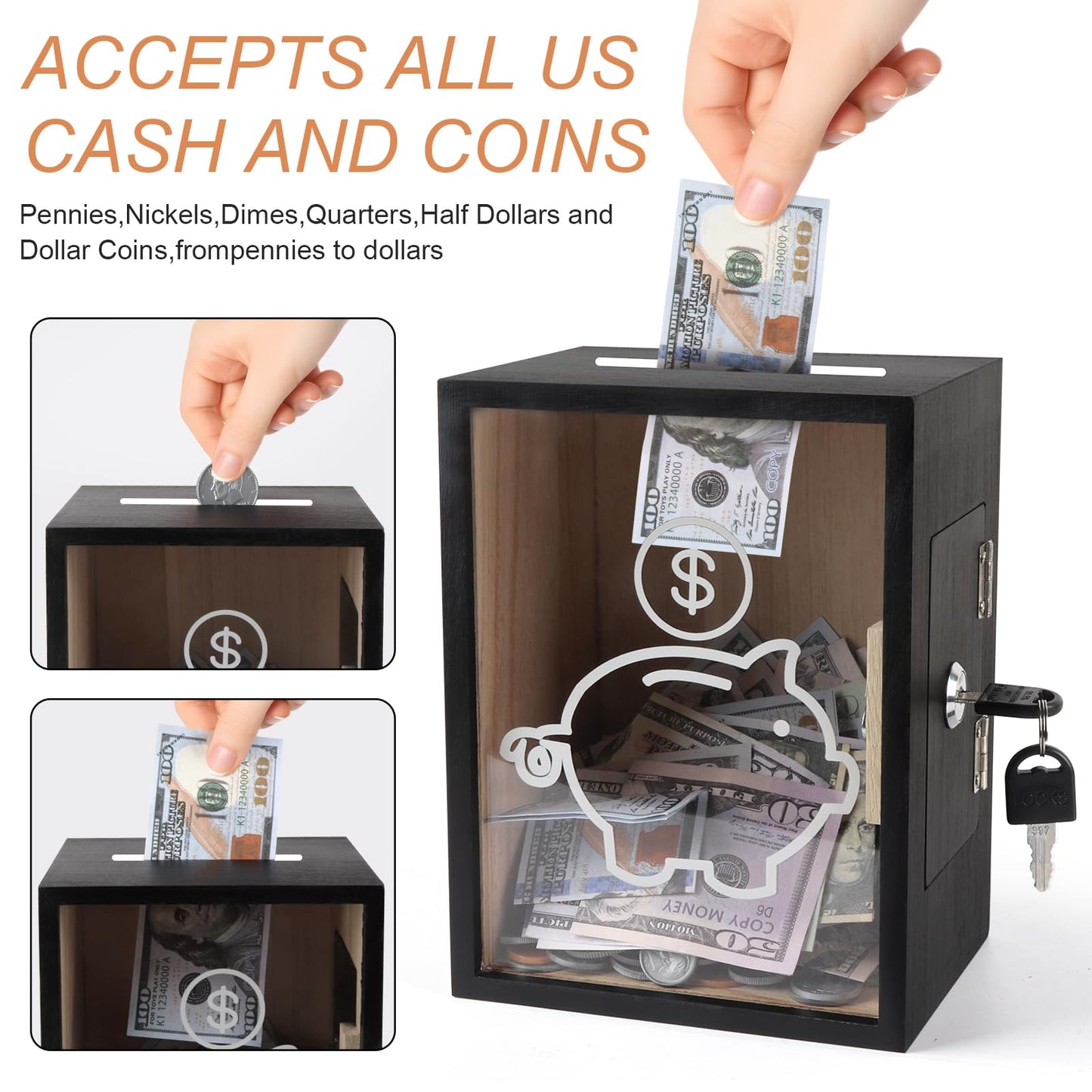 Mczxon Clear Piggy Bank with Lock – Large Openable Money Jar for Kids & Adults