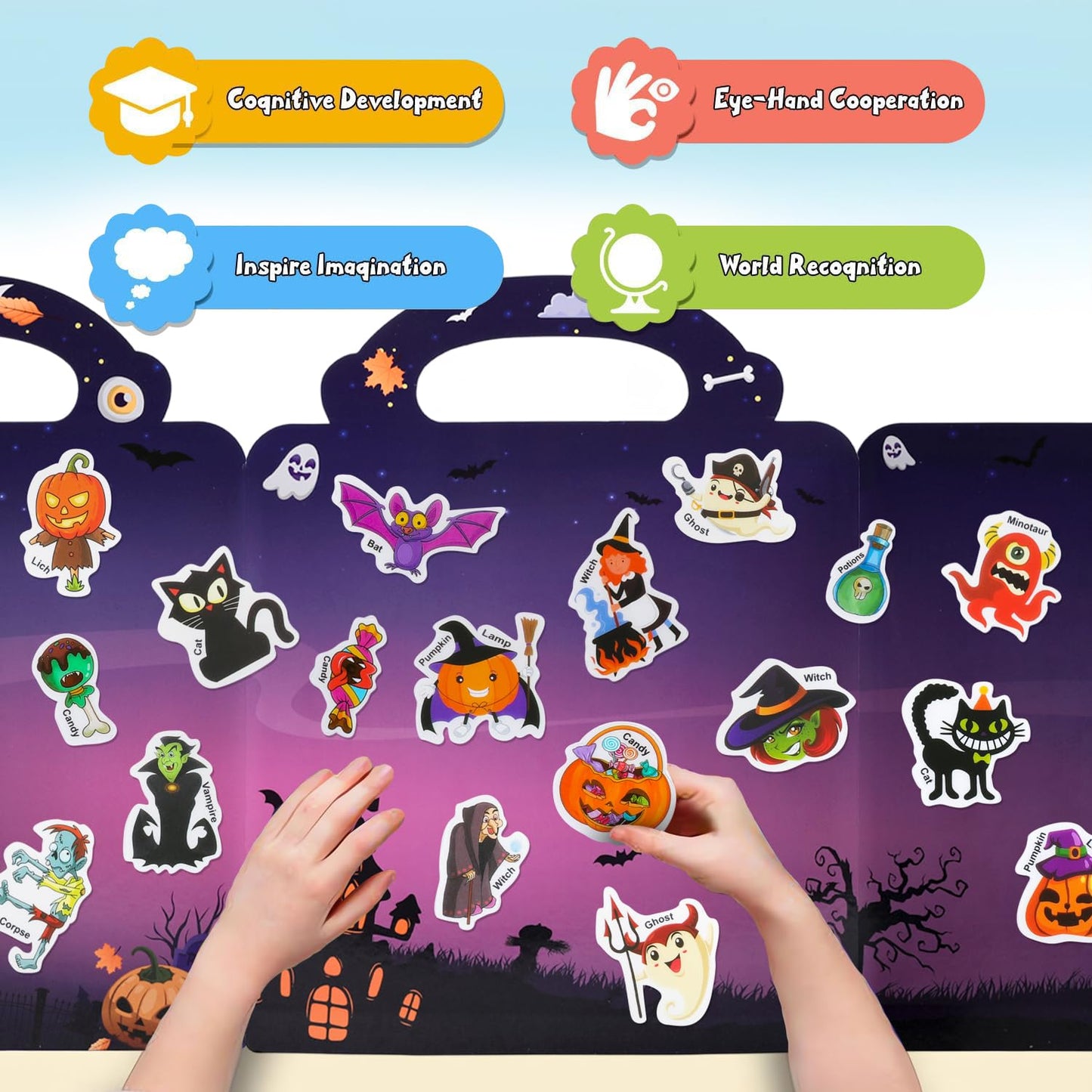 MDCGFOD Halloween Reusable Sticker Books for Kids 2-4 | Travel & Learning Busy Book
