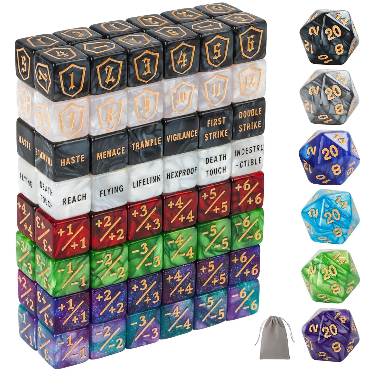 MDDSHGG 102-Piece MTG Dice Counters Set – Shields, Life & Keyword Tokens for Magic: The Gathering
