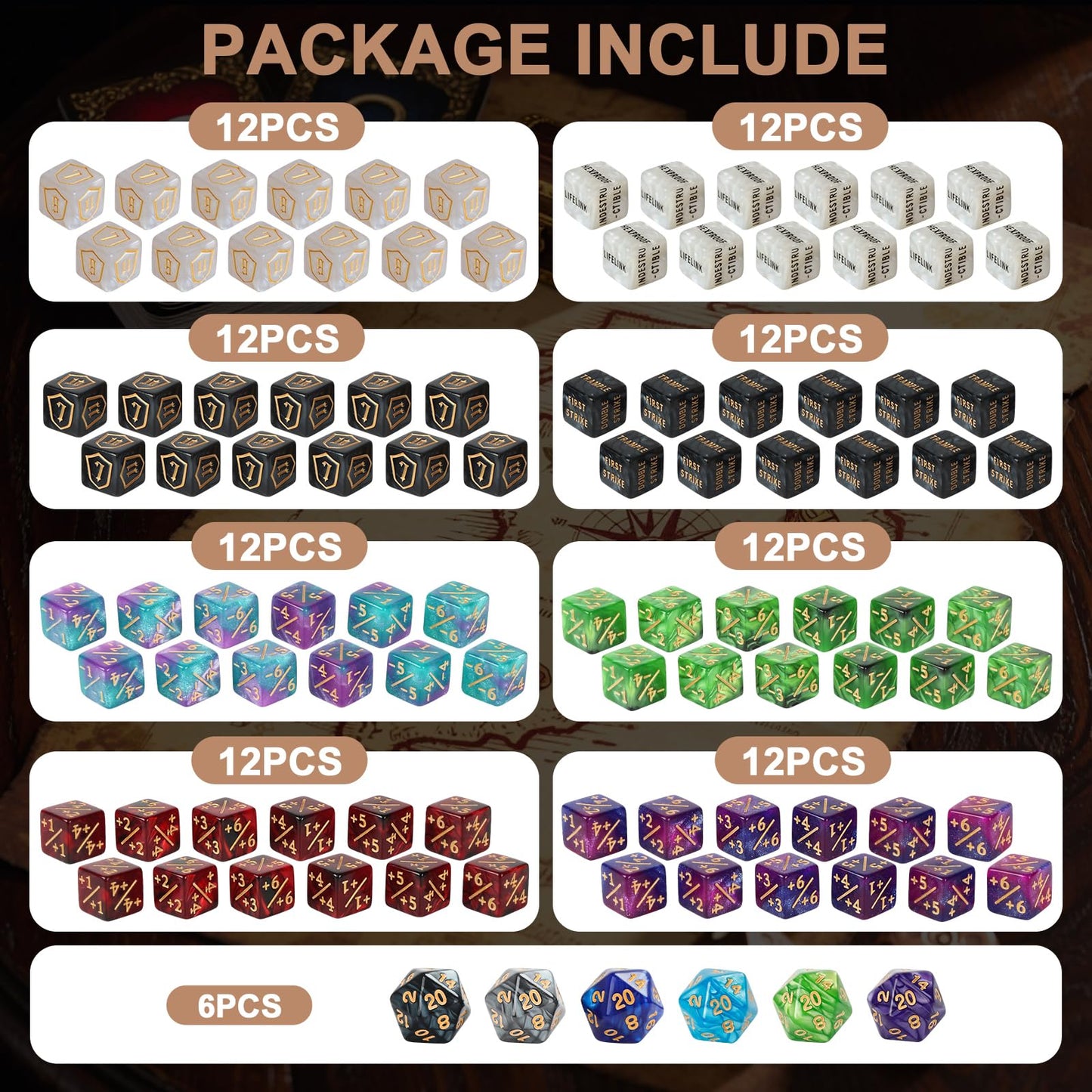 MDDSHGG 102-Piece MTG Dice Counters Set – Shields, Life & Keyword Tokens for Magic: The Gathering
