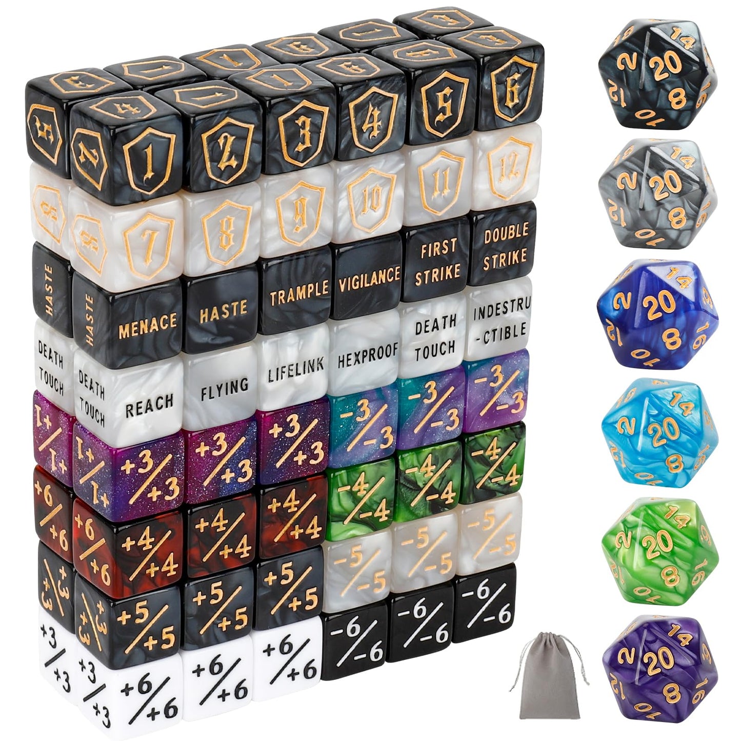 MDDSHGG 102-Piece MTG Dice Counters Set – Shield Life Counters & Keyword Tokens for Magic: The Gathering