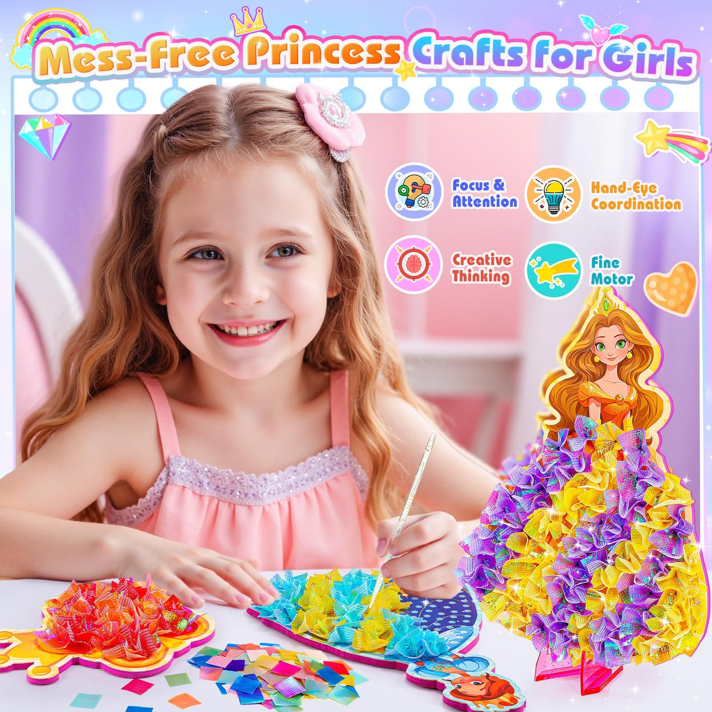 MDINGTD Poke Art Princess Craft Kits – Mess-Free DIY Princesses for Kids 3–12