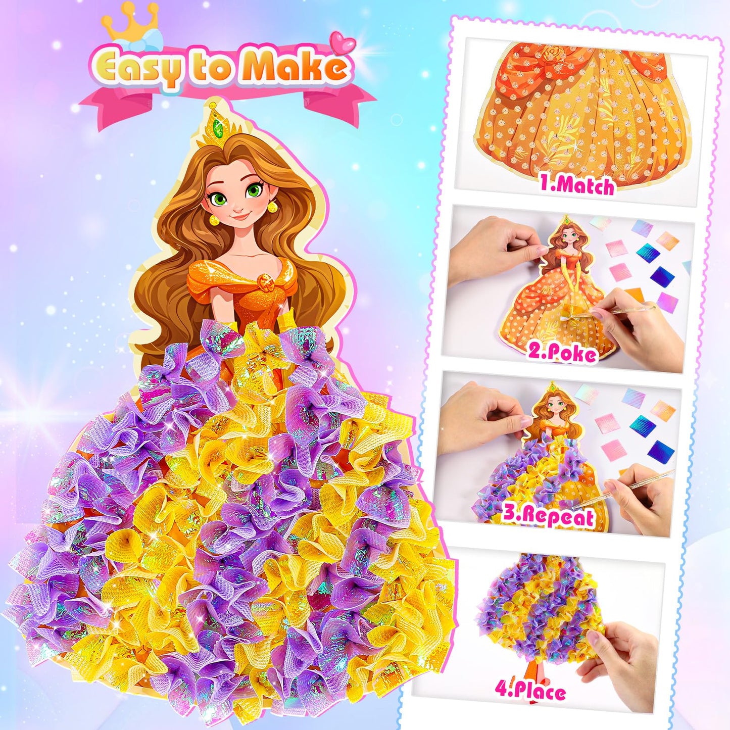MDINGTD Poke Art Princess Craft Kits – Mess-Free DIY Princesses for Kids 3–12