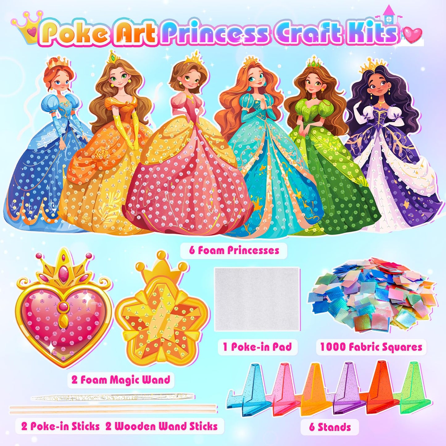 MDINGTD Poke Art Princess Craft Kits – Mess-Free DIY Princesses for Kids 3–12