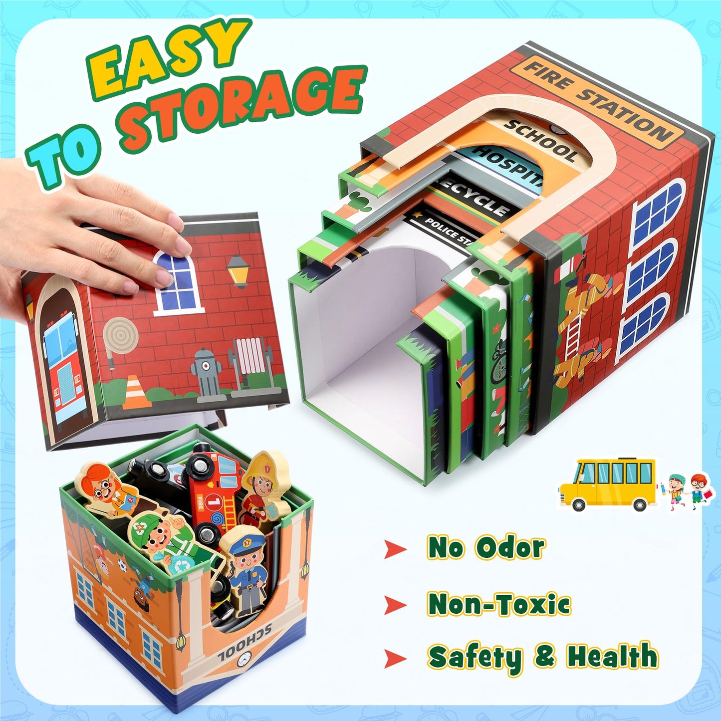 MDINGTD Baby Stacking Toys – Magnetic Wooden Cars & Garage Sorting