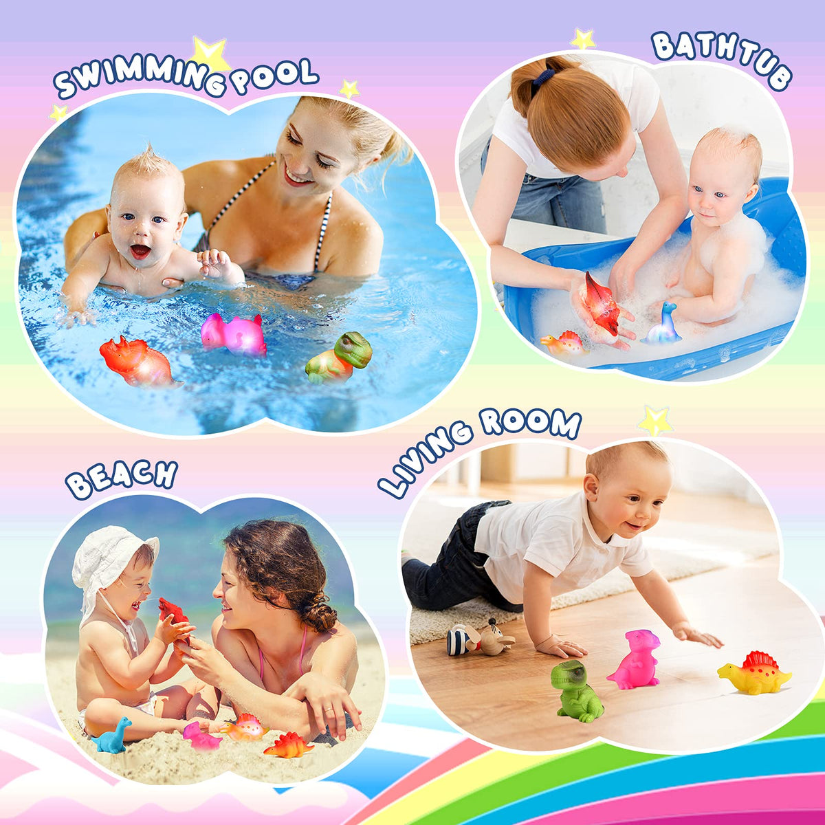 MDINGTD Baby Bath Toys 1-5 Years – Light-Up Floating Dinosaur Pack (6 Toys)