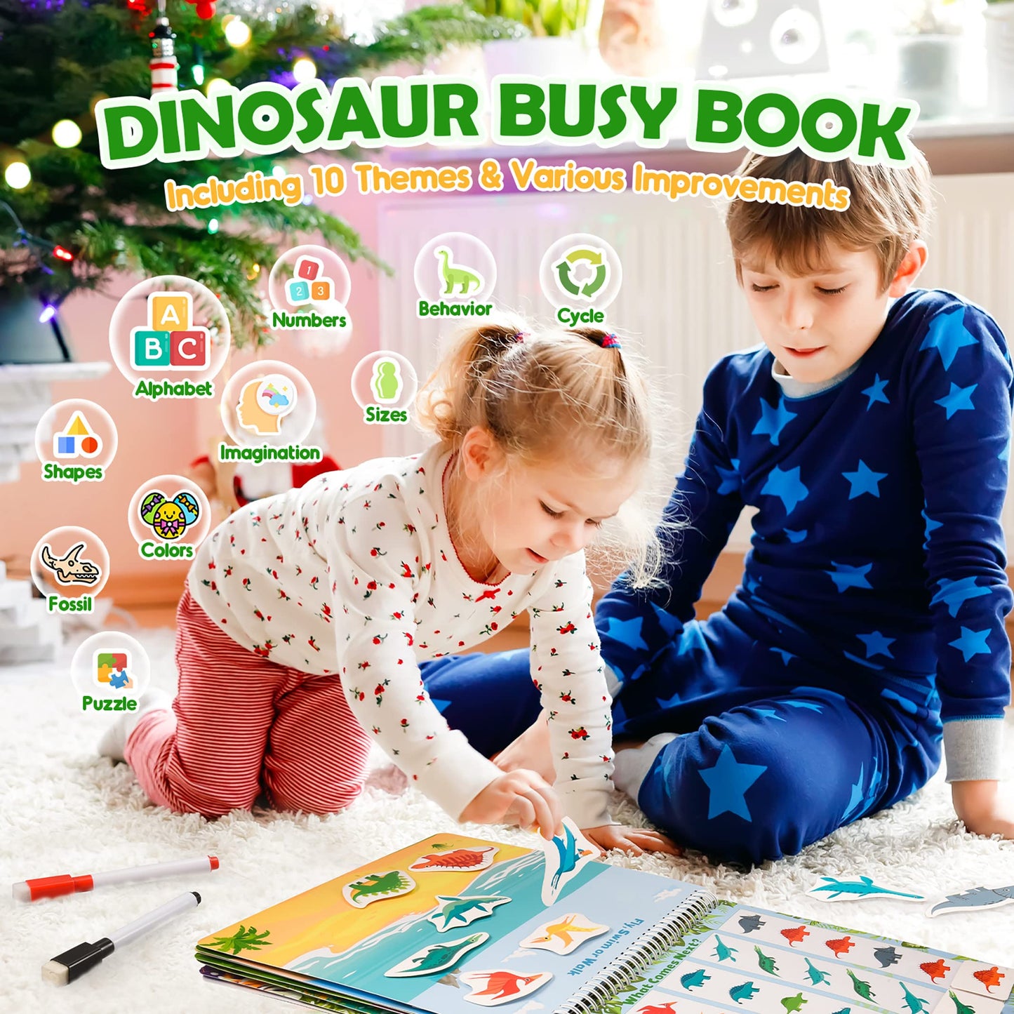 MDINGTD Dinosaur Busy Book for Kids 3-5 | Montessori Preschool Learning Toy