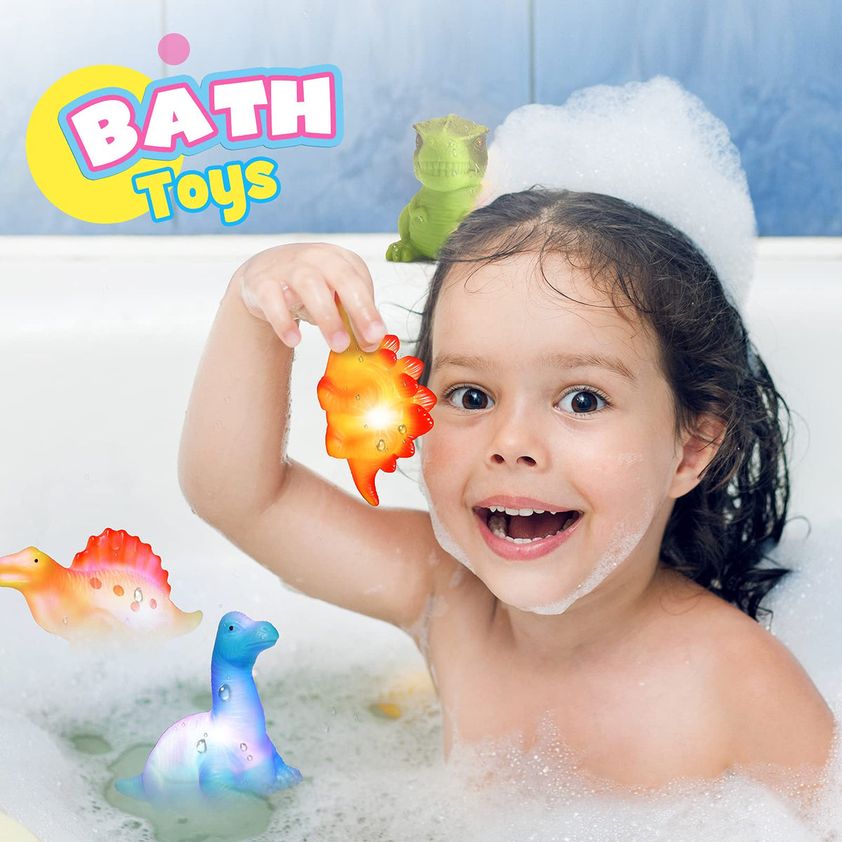 MDINGTD Baby Bath Toys 1-5 Years – Light-Up Floating Dinosaur Pack (6 Toys)