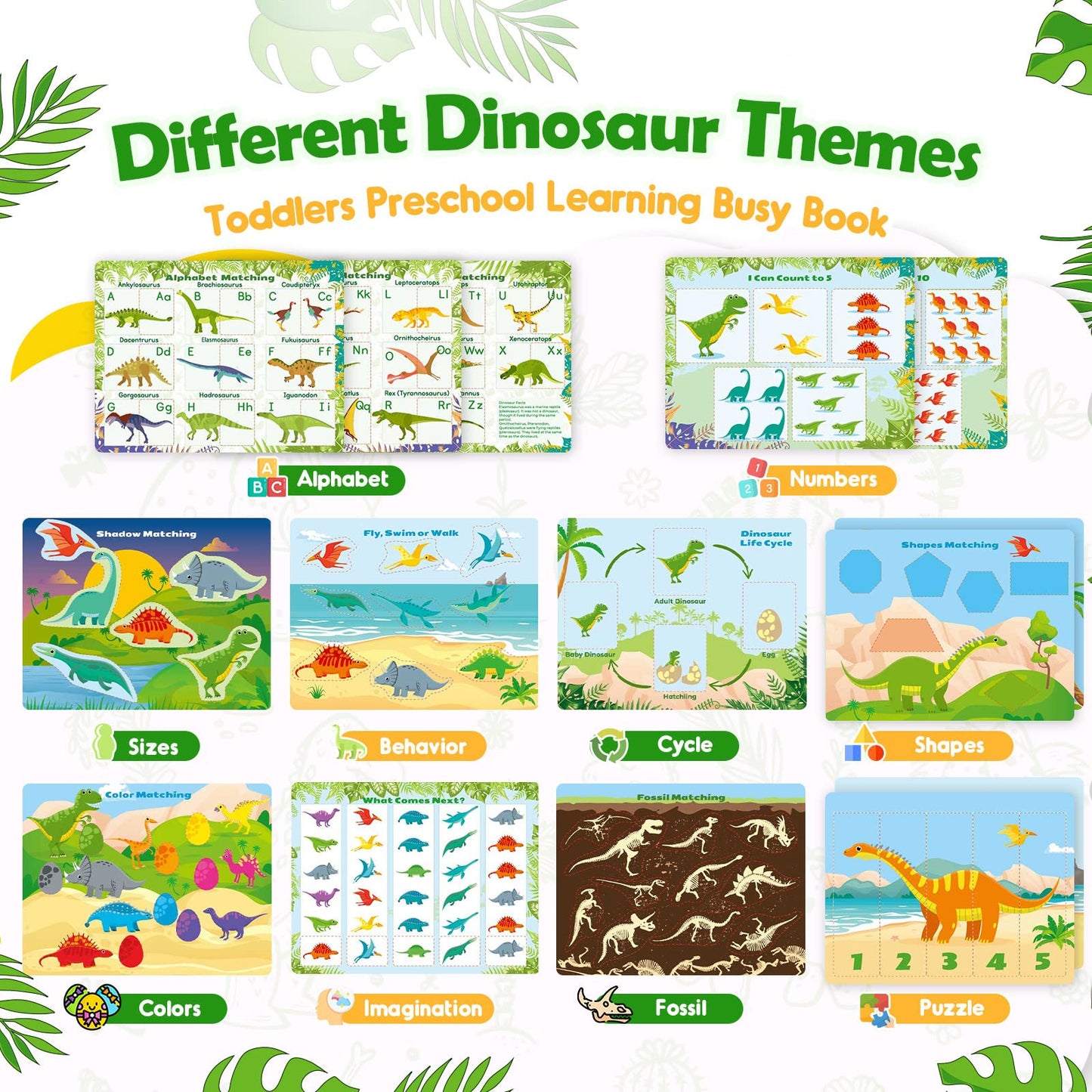 MDINGTD Dinosaur Busy Book for Kids 3-5 | Montessori Preschool Learning Toy