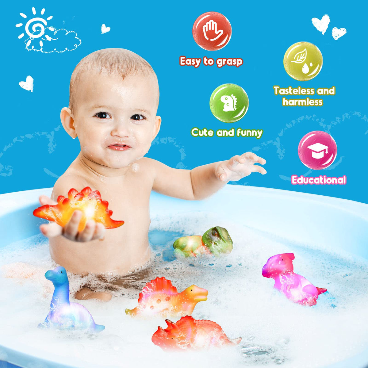 MDINGTD Baby Bath Toys 1-5 Years – Light-Up Floating Dinosaur Pack (6 Toys)