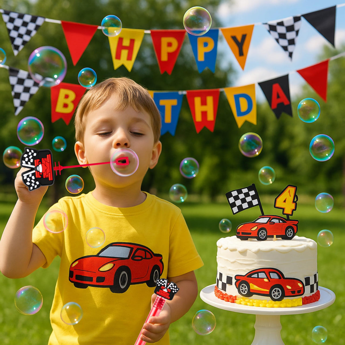 MDNHIO Race Car Bubble Wands – 24-Pack Racing-Themed Party Favors for Kids
