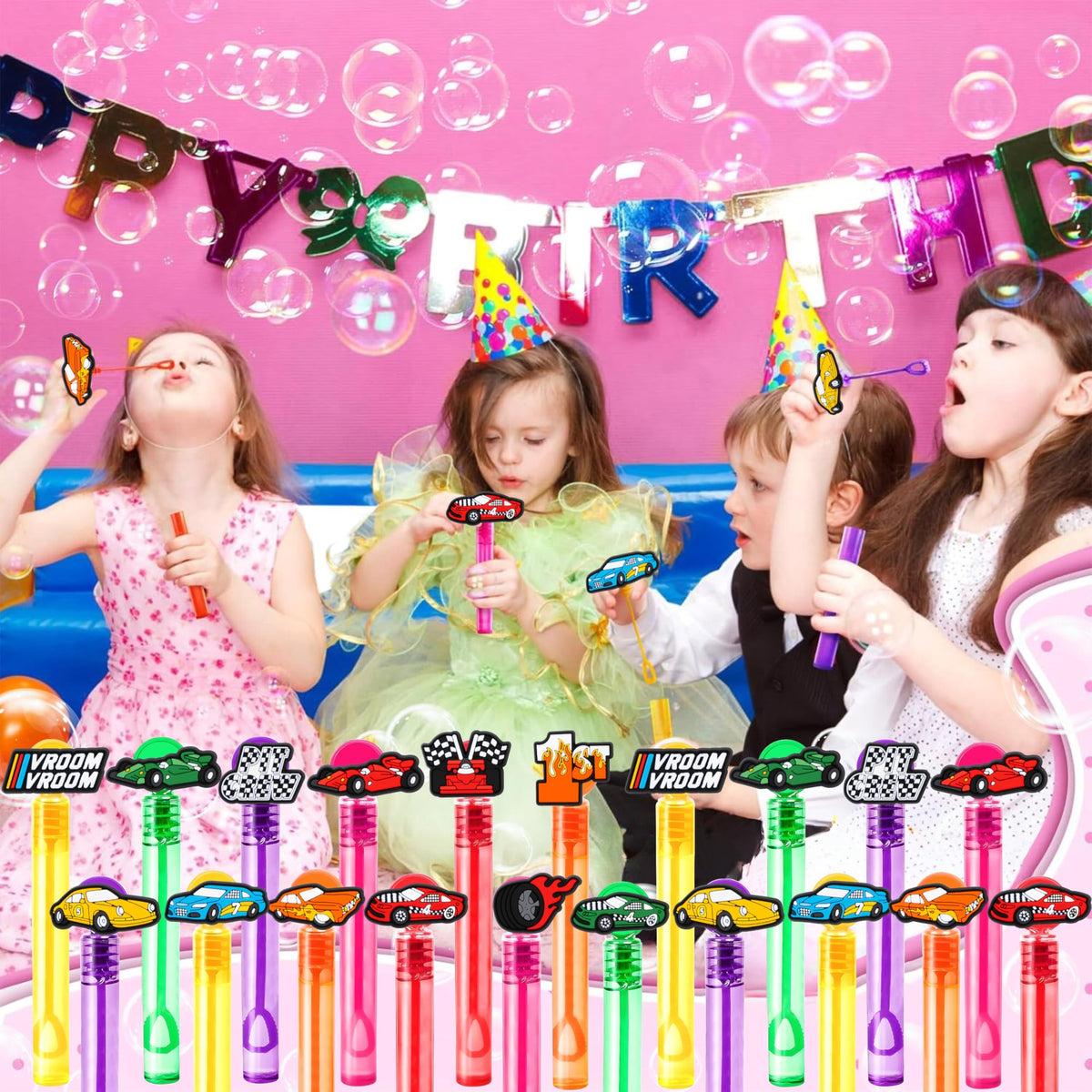 MDNHIO Race Car Bubble Wands – 24-Pack Racing-Themed Party Favors for Kids