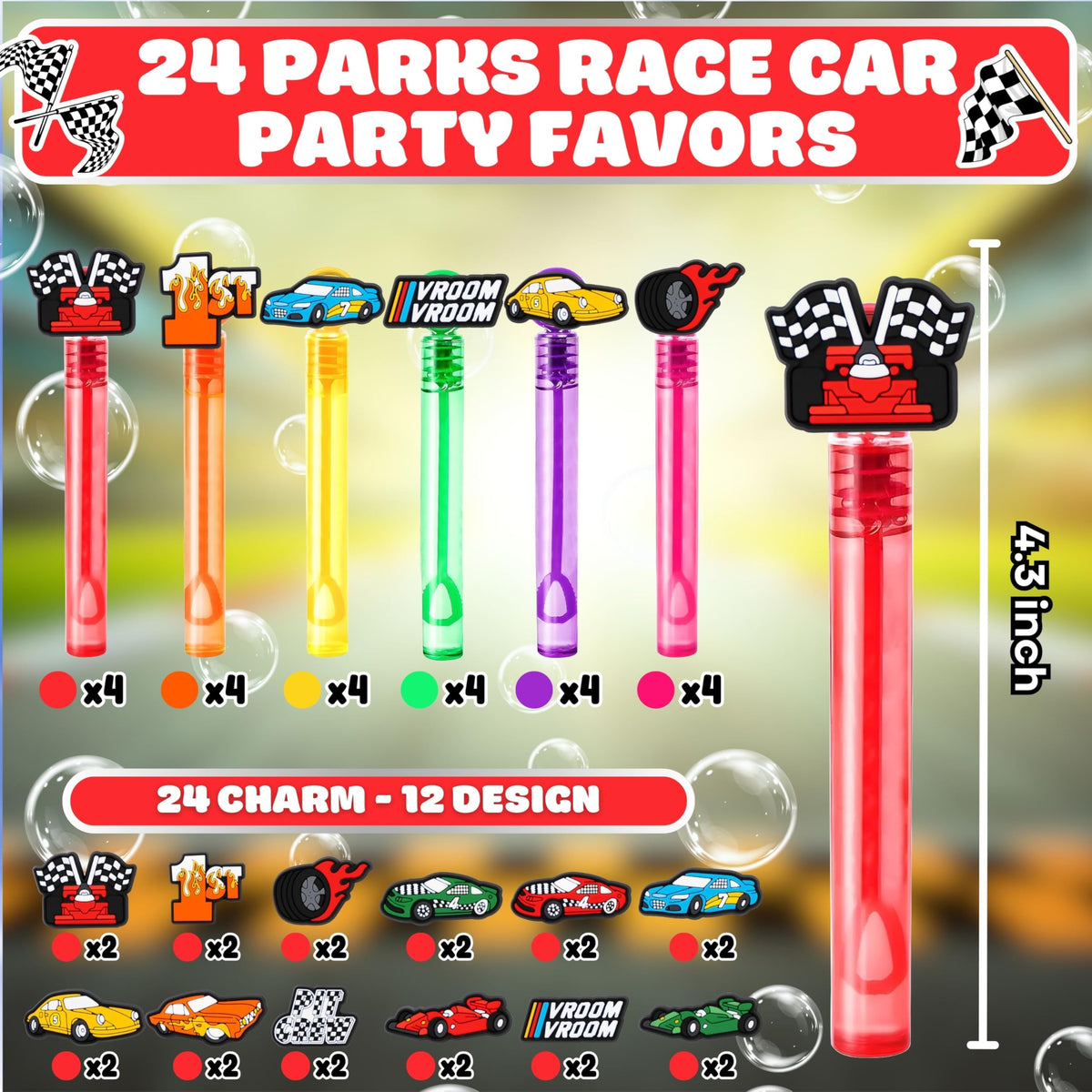 MDNHIO Race Car Bubble Wands – 24-Pack Racing-Themed Party Favors for Kids