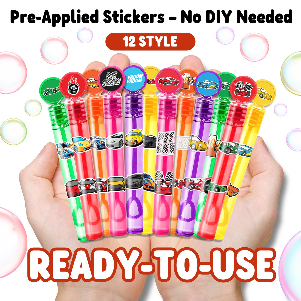 MDNHIO Race Car Party Favors – 24 Racing-Themed Bubble Wands, Pre-Decorated & Gift-Ready