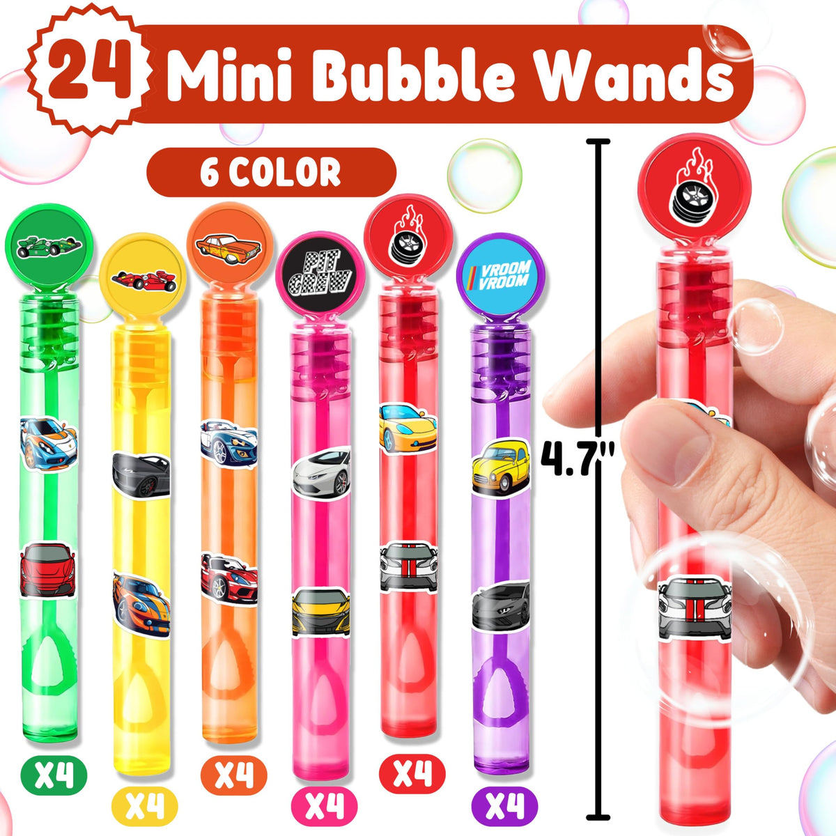 MDNHIO Race Car Party Favors – 24 Racing-Themed Bubble Wands, Pre-Decorated & Gift-Ready