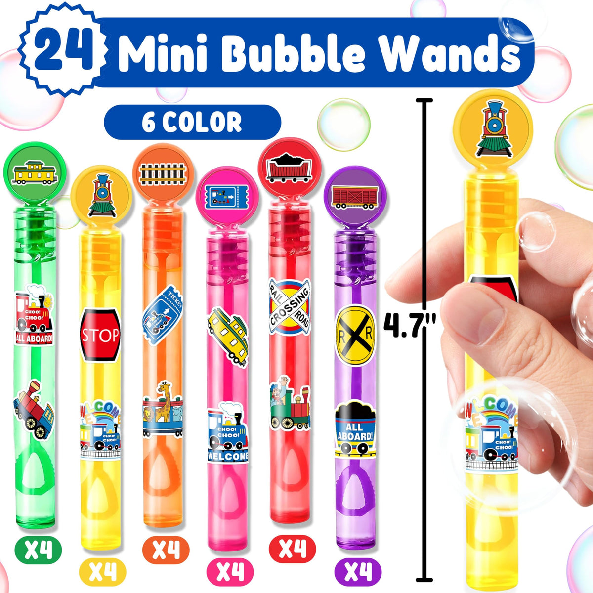 MDNHIO Train Party Favors – 24 Locomotive Bubble Wands for Kids