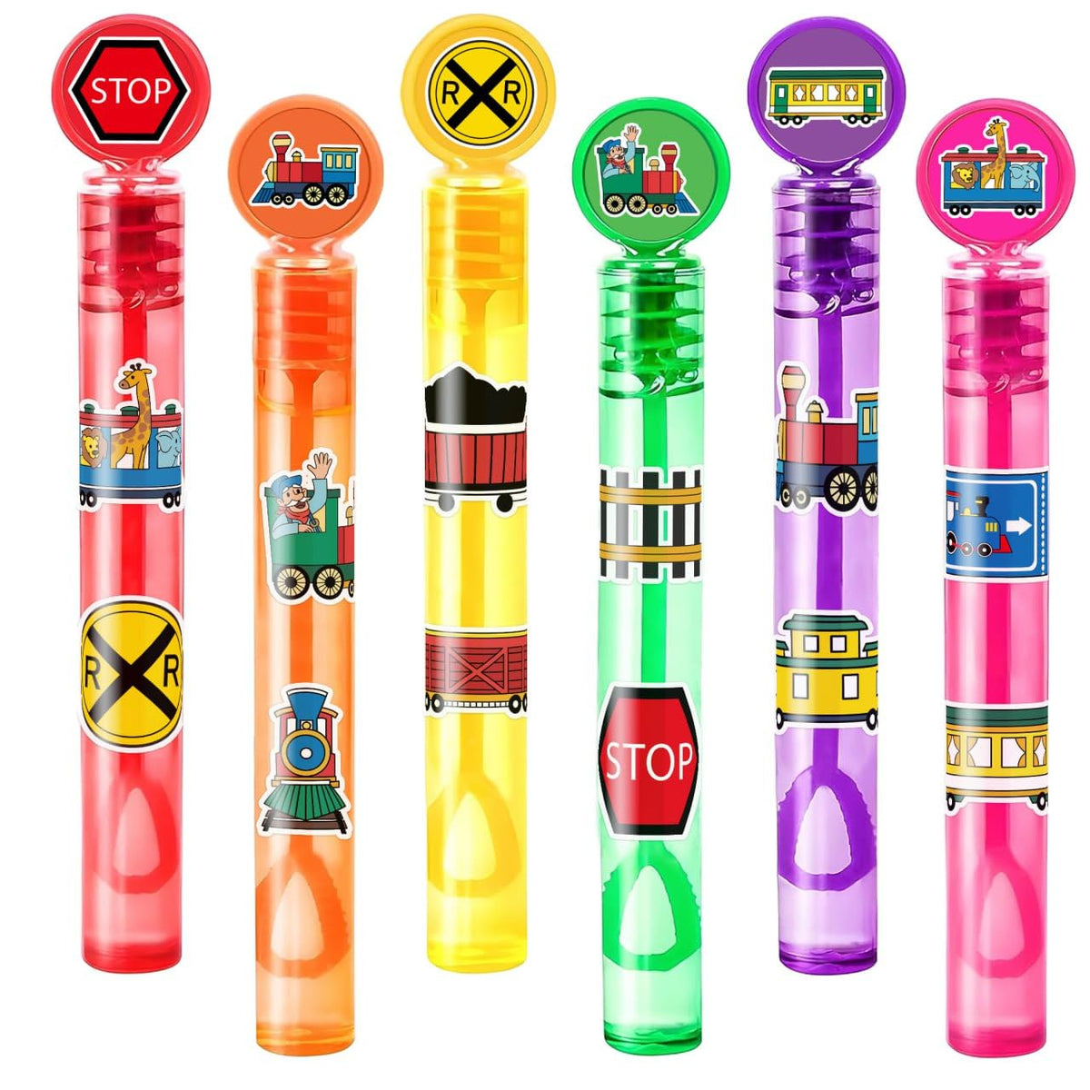 MDNHIO Train Party Favors – 24 Locomotive Bubble Wands for Kids