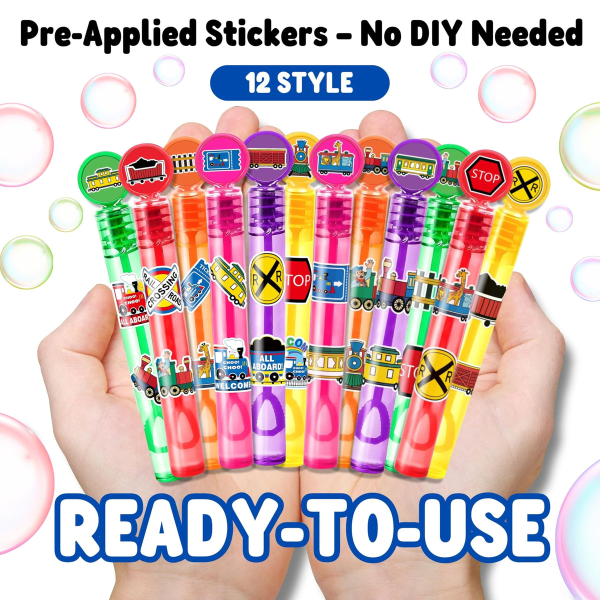 MDNHIO Train Party Favors – 24 Locomotive Bubble Wands for Kids