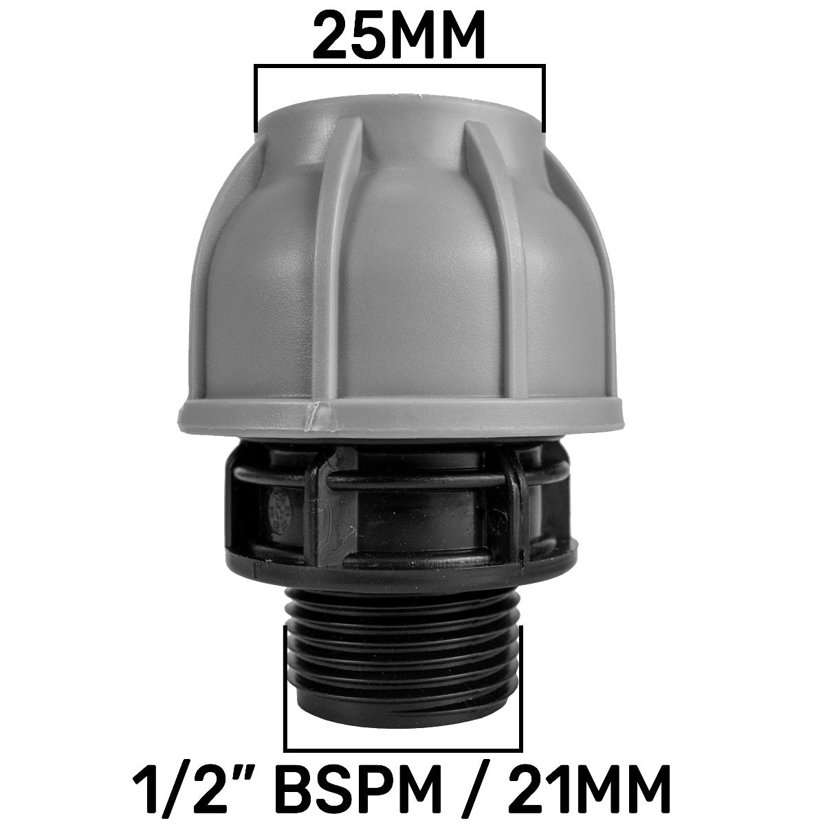 MDPE Straight Joiner 25mm - 1/2" BSPM