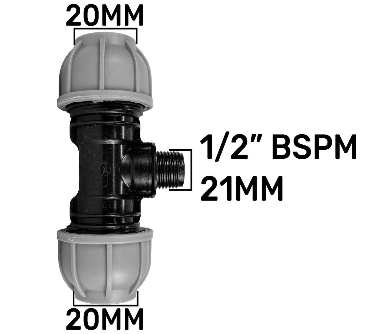 MDPE Tee 20mm - 1/2" BSPM - 20mm