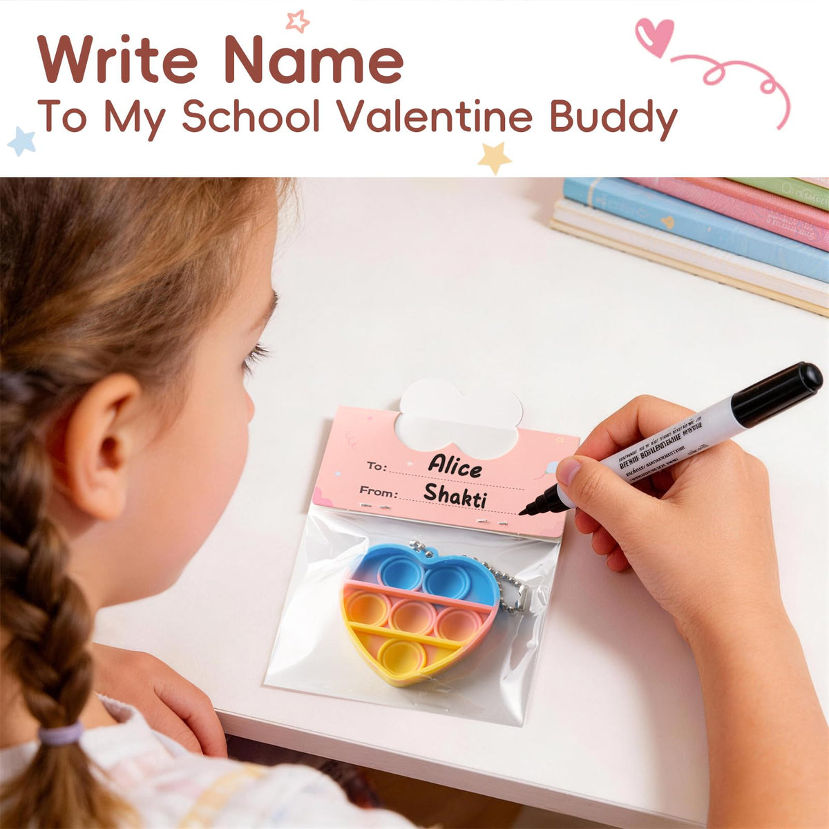 MEADIN Valentines Day Gifts for Kids – 32-Pack Cards with Heart Pop Keychains | Classroom Exchange