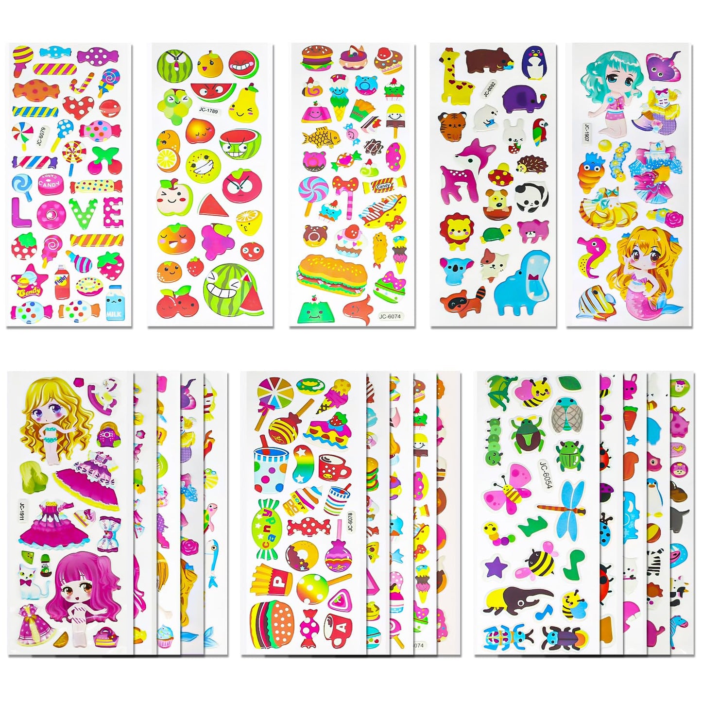 Meafeng 3D Stickers for Kids & Toddlers – 24 Sheets, 530+ Puffy Stickers for Scrapbooking & Crafts