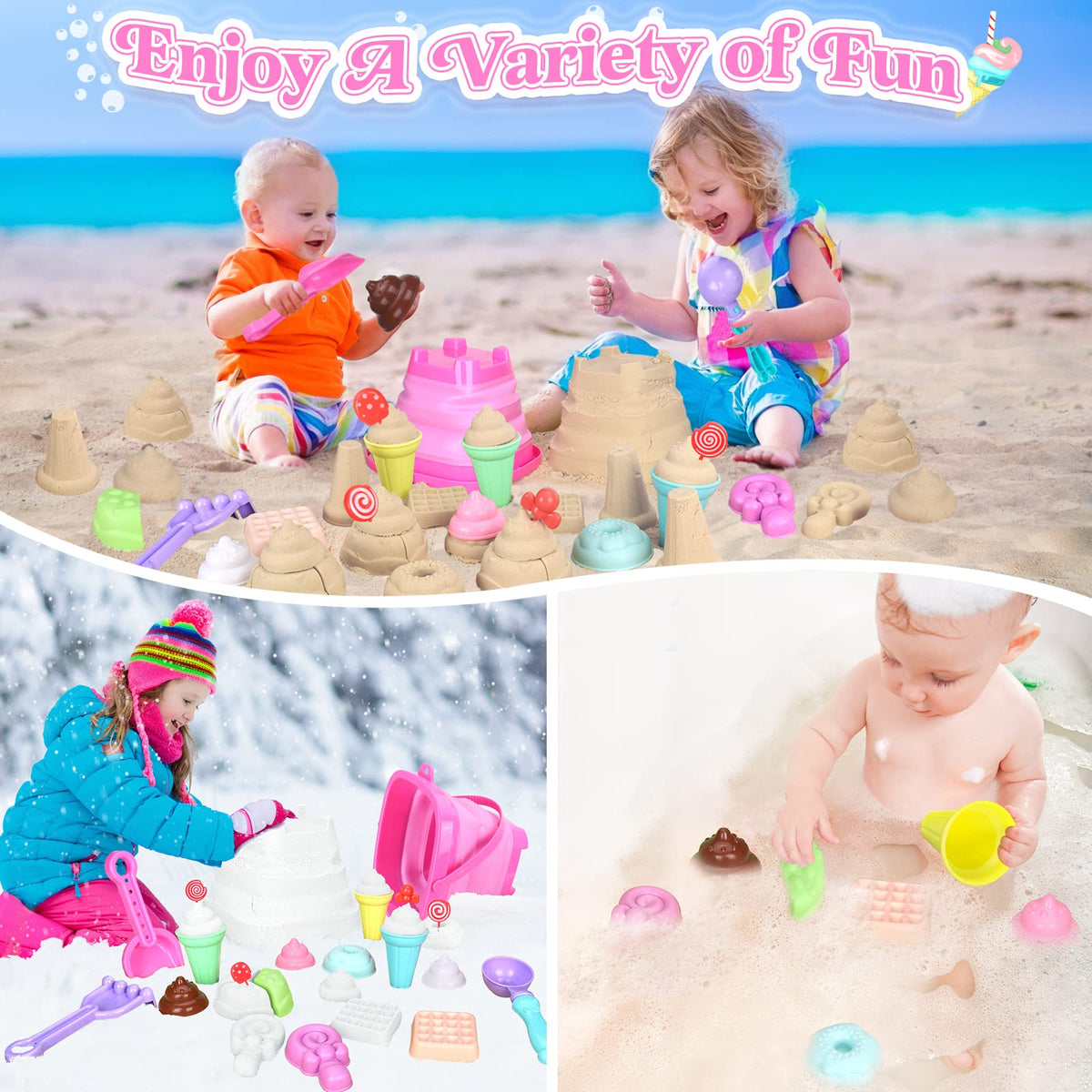 Meaicezli Collapsible Beach Toys Set — 19-Piece Travel Sand Kit with Mesh Bag