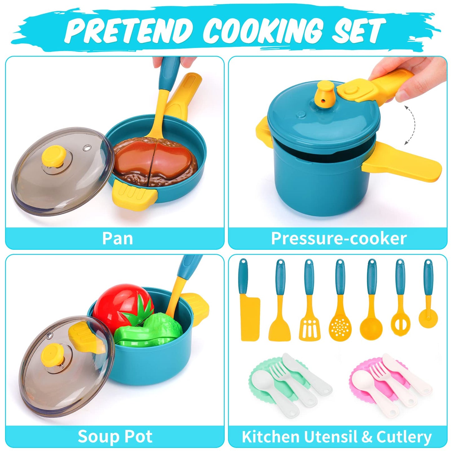 Meaicezli Kids Play Kitchen Accessories Set – Pretend Cooking Toys for Toddlers