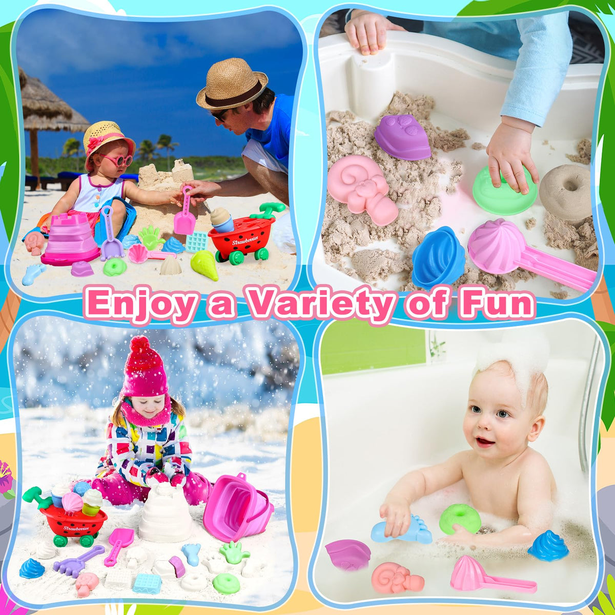 Meaicezli Beach Toys for Toddlers 3-5 — Collapsible Bucket & Ice Cream Cart