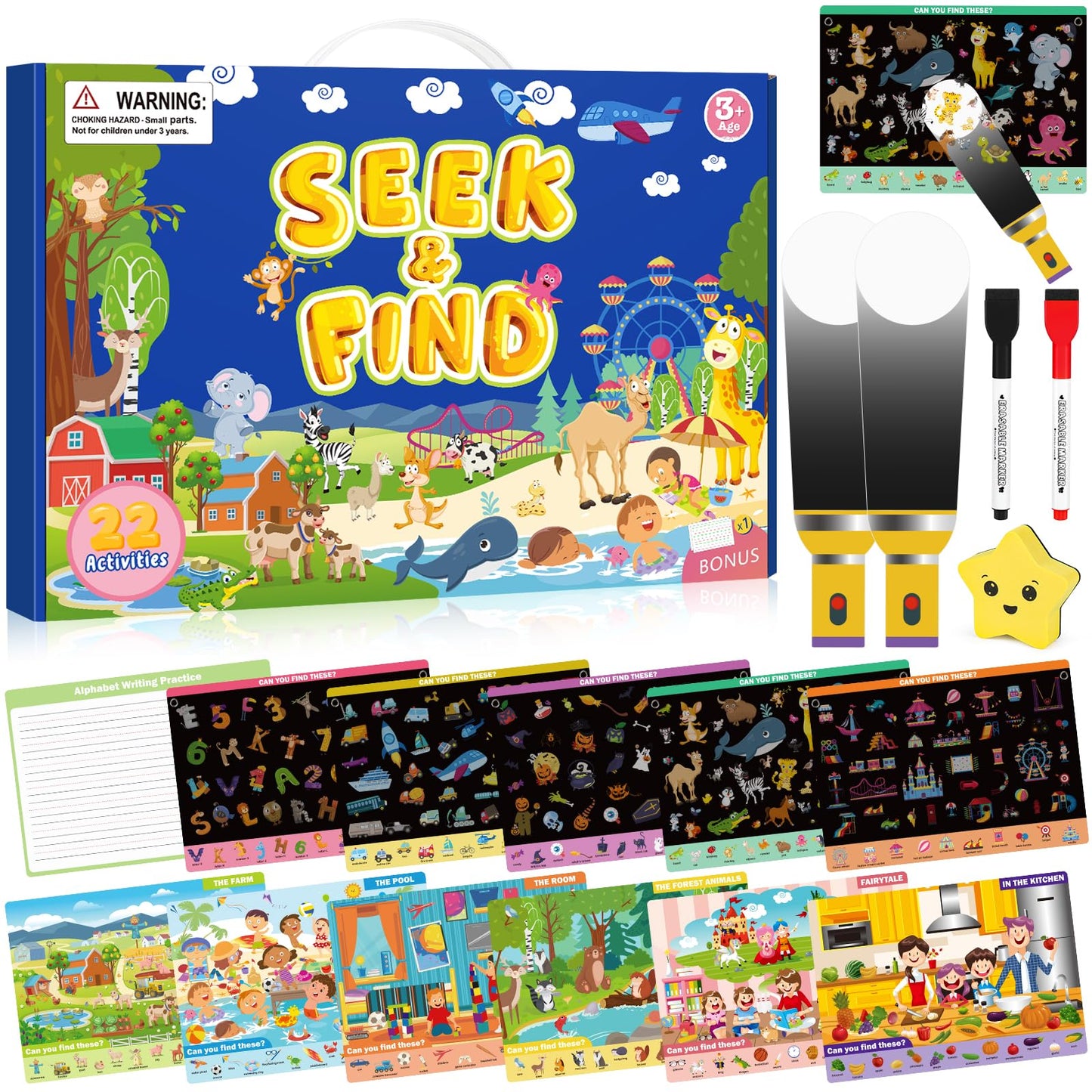 Meaicezli Seek and Find Books for Kids 4-6 | Travel Flashlight Activities